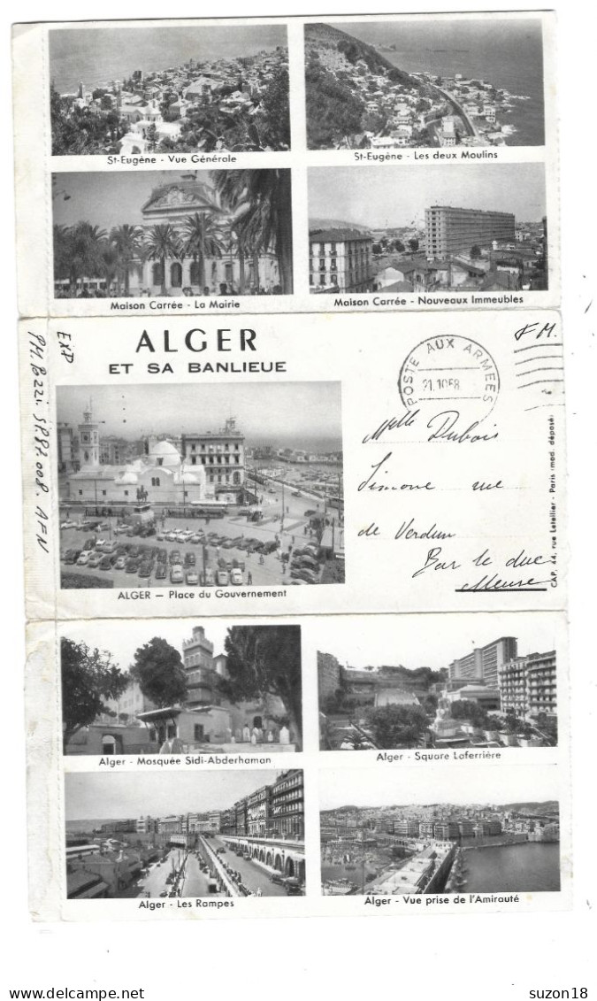 Guerre D'Algerie - Carte-lettre Illustrée -  Dépliant 3 Volets -Alger - Franchise Militaire - Fm - War Of Algeria