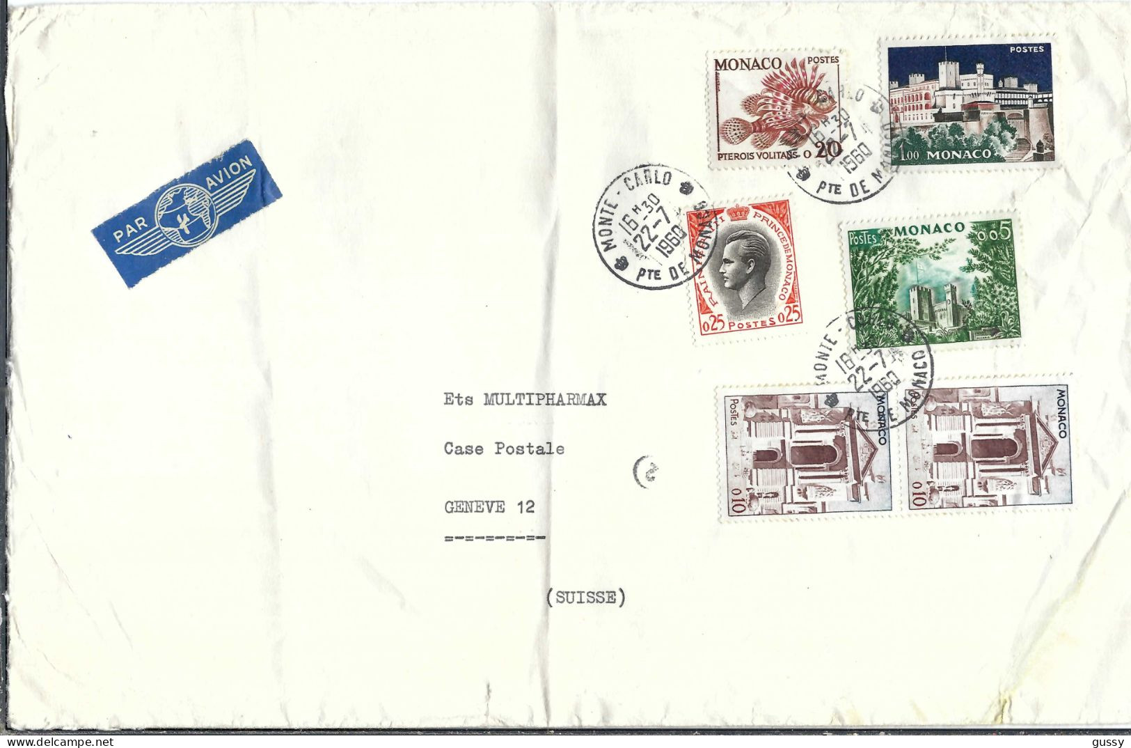 MONACO P.A. 1960: LSC De MONTE CARLO Pour GENEVE (Suisse) - Lettres & Documents