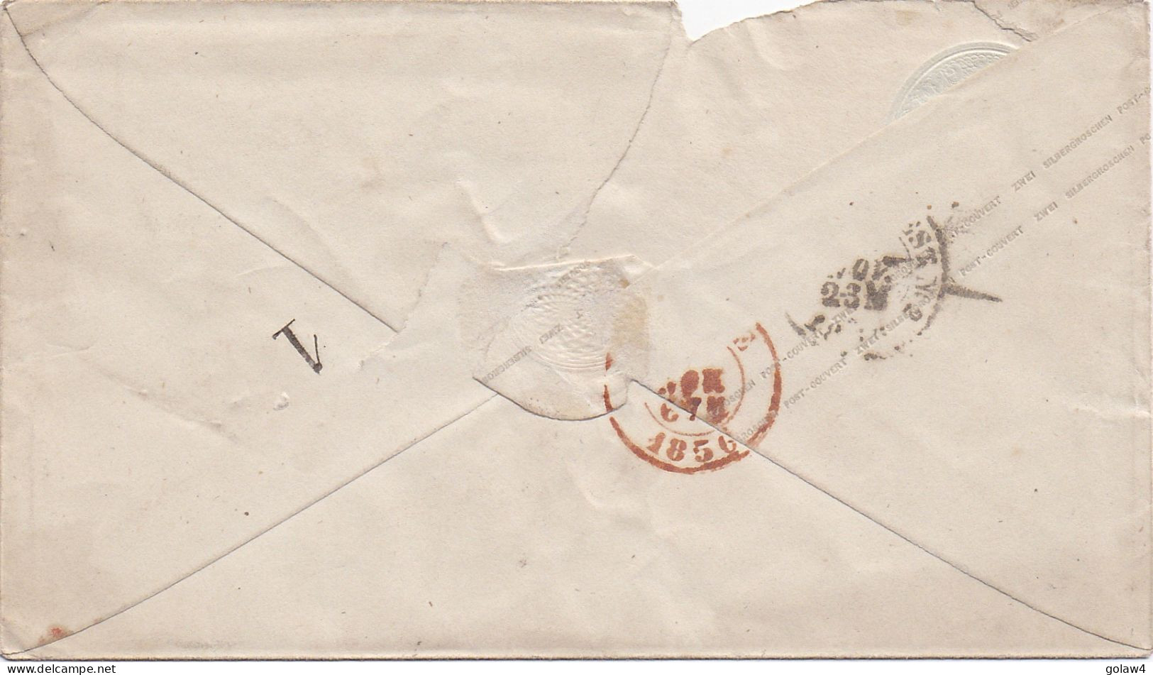 35554# PRUSSE ENTIER POSTAL ENVELOPPE 2 ZWEI SILBER GROSCHEN PREUSSEN ESCHWEILER 1856 LIEGE BELGIQUE GANZSACHE STATIONER - Enteros Postales
