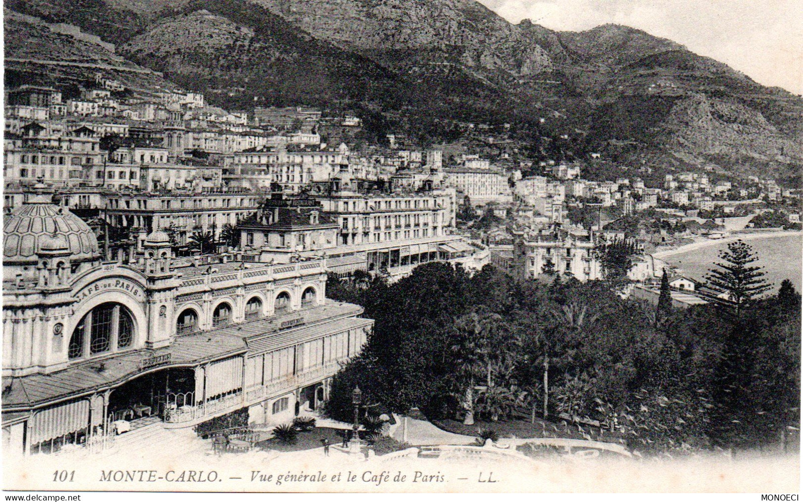 MONACO -- MONTE CARLO --  CPA  -- Vue Générale Et Le Café De Paris - Cafés & Restaurants