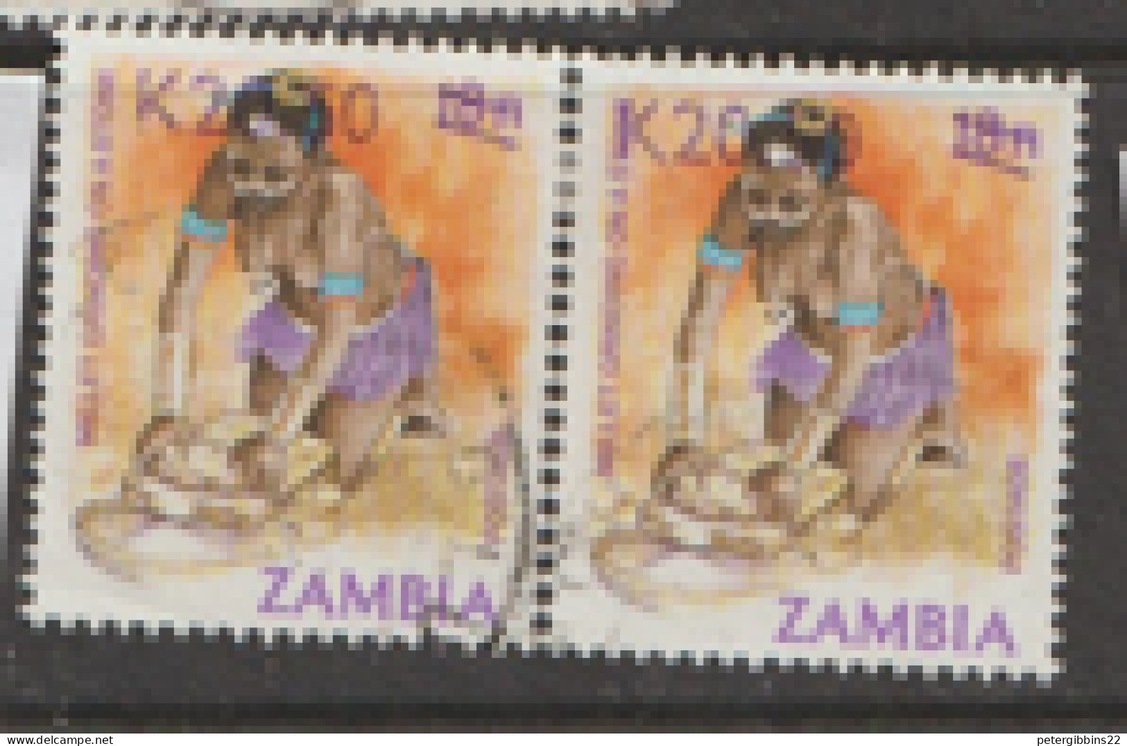 Zambia  1989  SG  586  Millet Grinding   Fine Used  Pair - Zambia (1965-...)