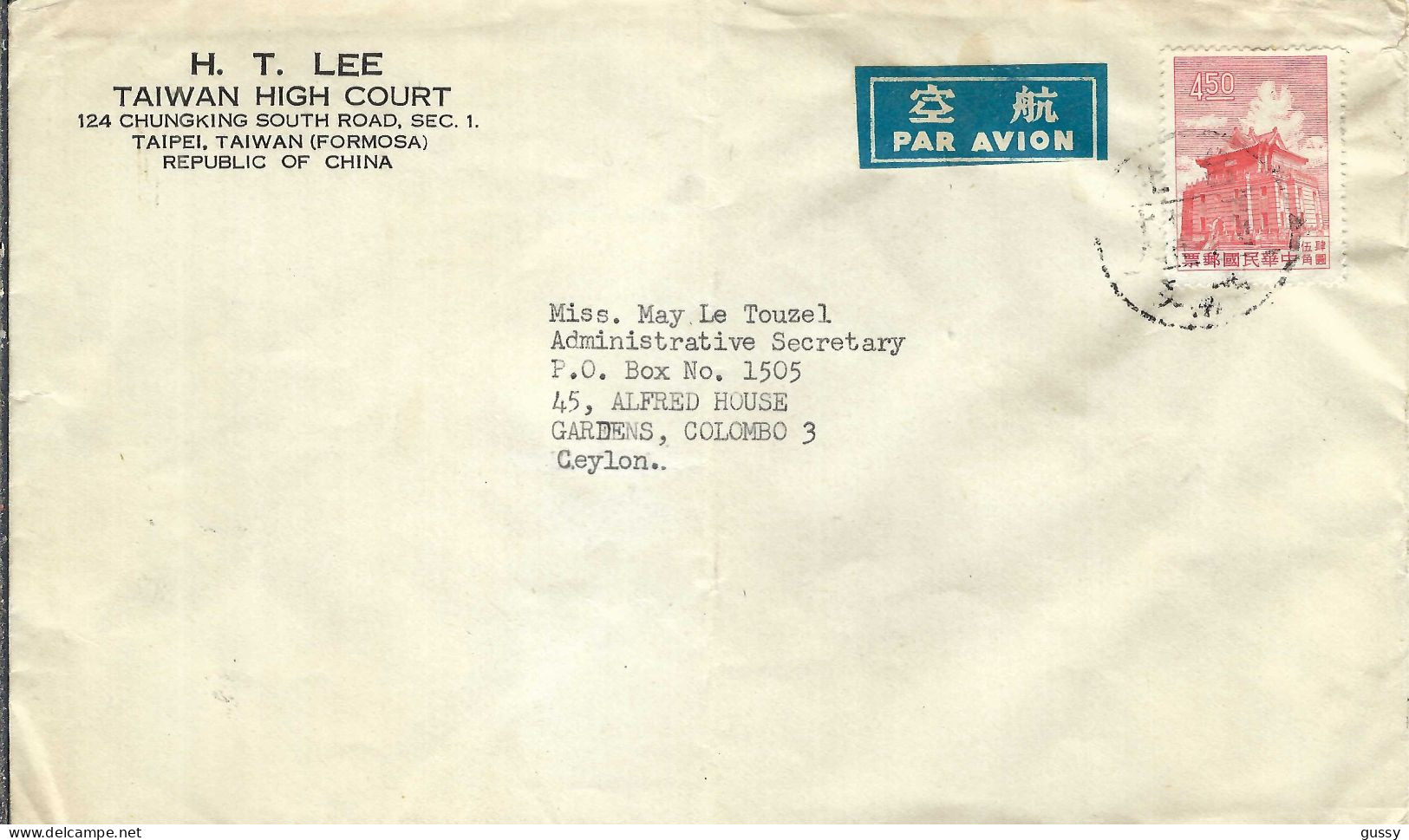 TAIWAN Ca.1960: LSC P.A. De TAIPEI Pour COLOMBO (CEYLAN) - Covers & Documents