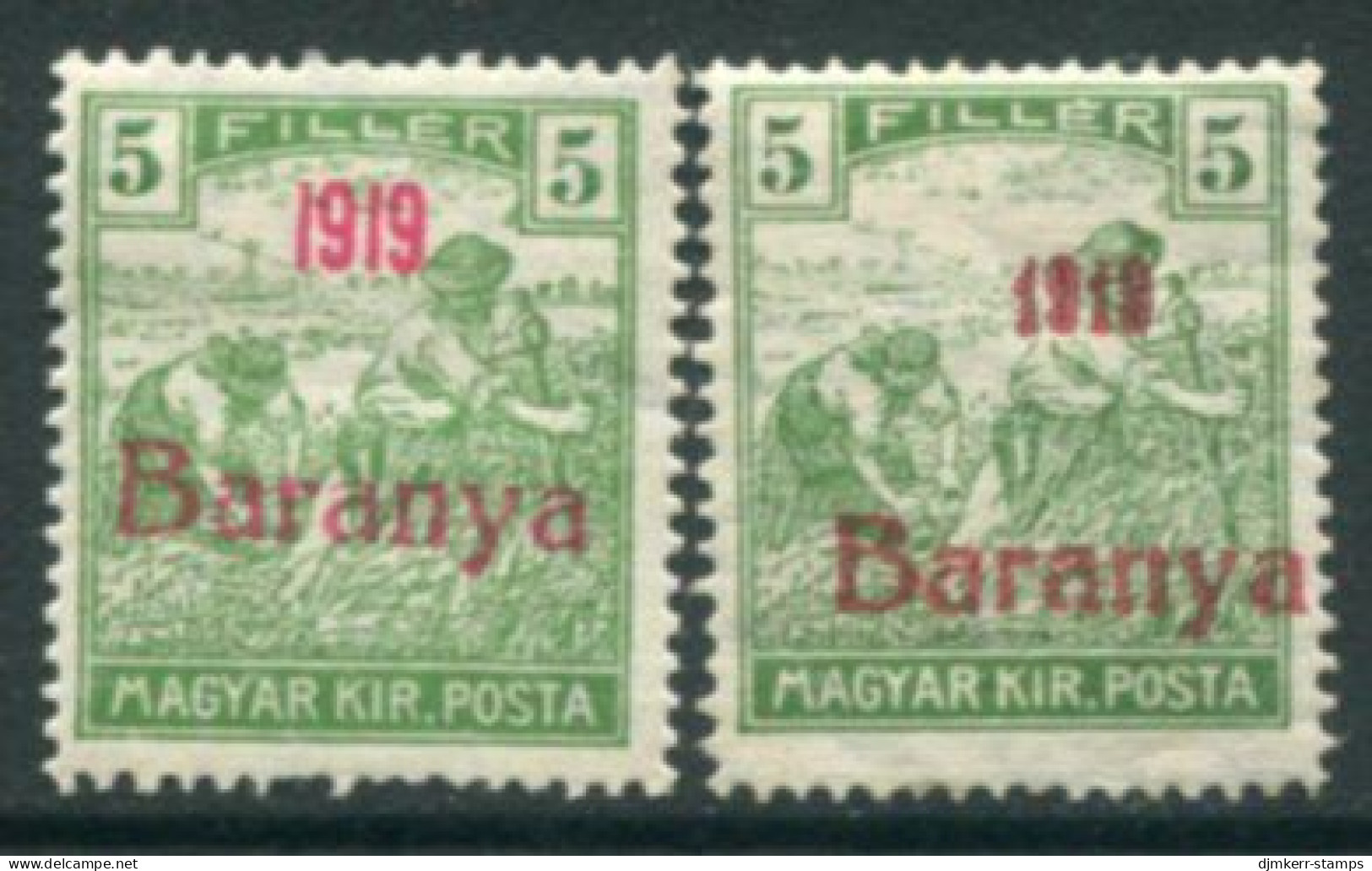BARANYA Serb Occ. 1919 Overprint On Harvesters 5f Normal And Serif Date LHM / *.  Michel 6, SG 12, 12b - Baranya