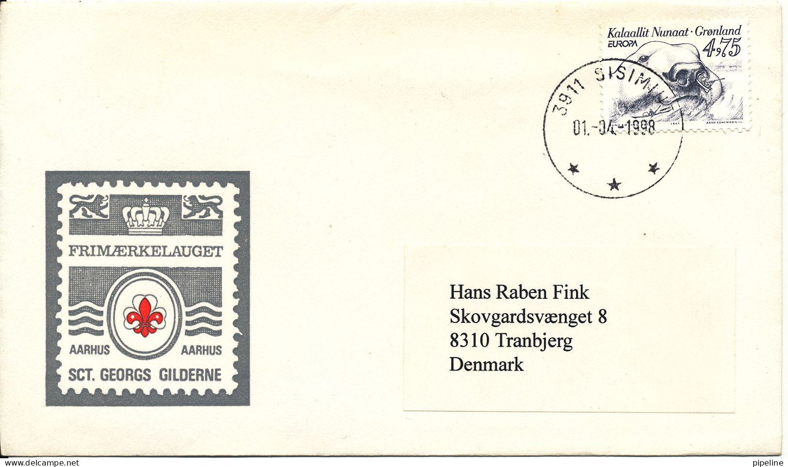 Greenland Cover Sent To Denmark Sisimiut 1-4-1998 Single Franked - Covers & Documents