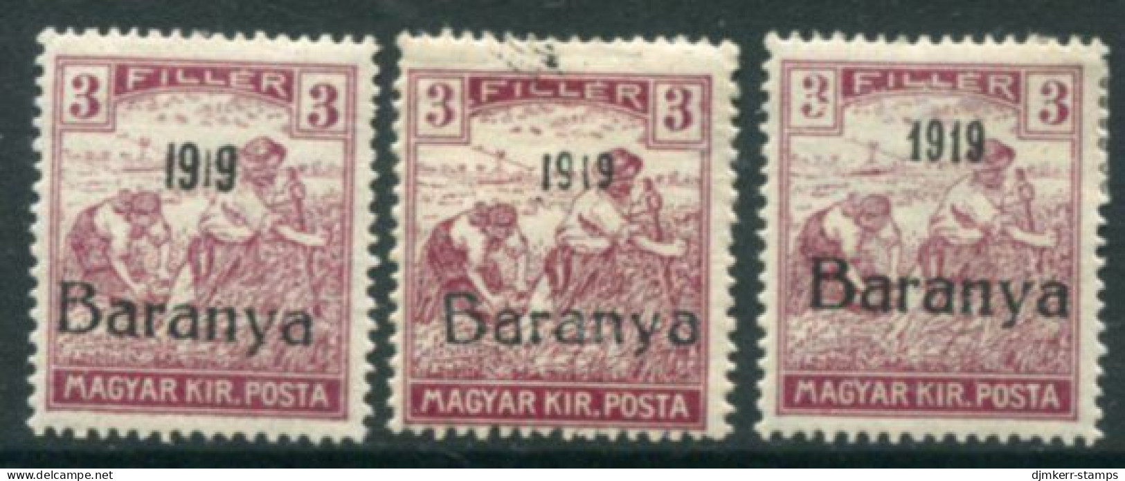 BARANYA Serb Occ. 1919 Harvesters 3f Three Types Of Date LHM / *.  Michel 19, SG11, 11b + 1 - Baranya