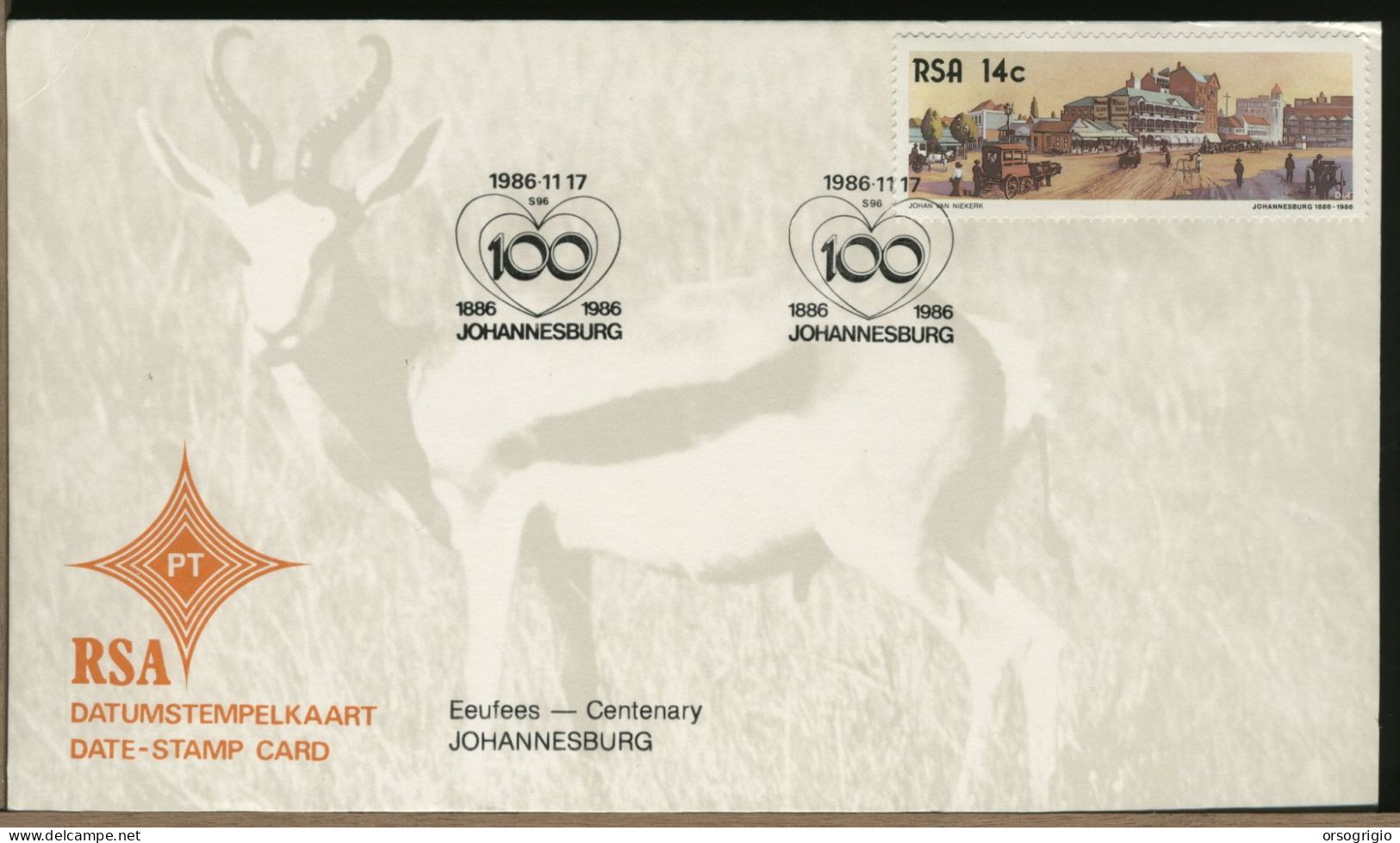 RSA -  FDC 1986 -  JOHANNESBURG  Centenary - FDC