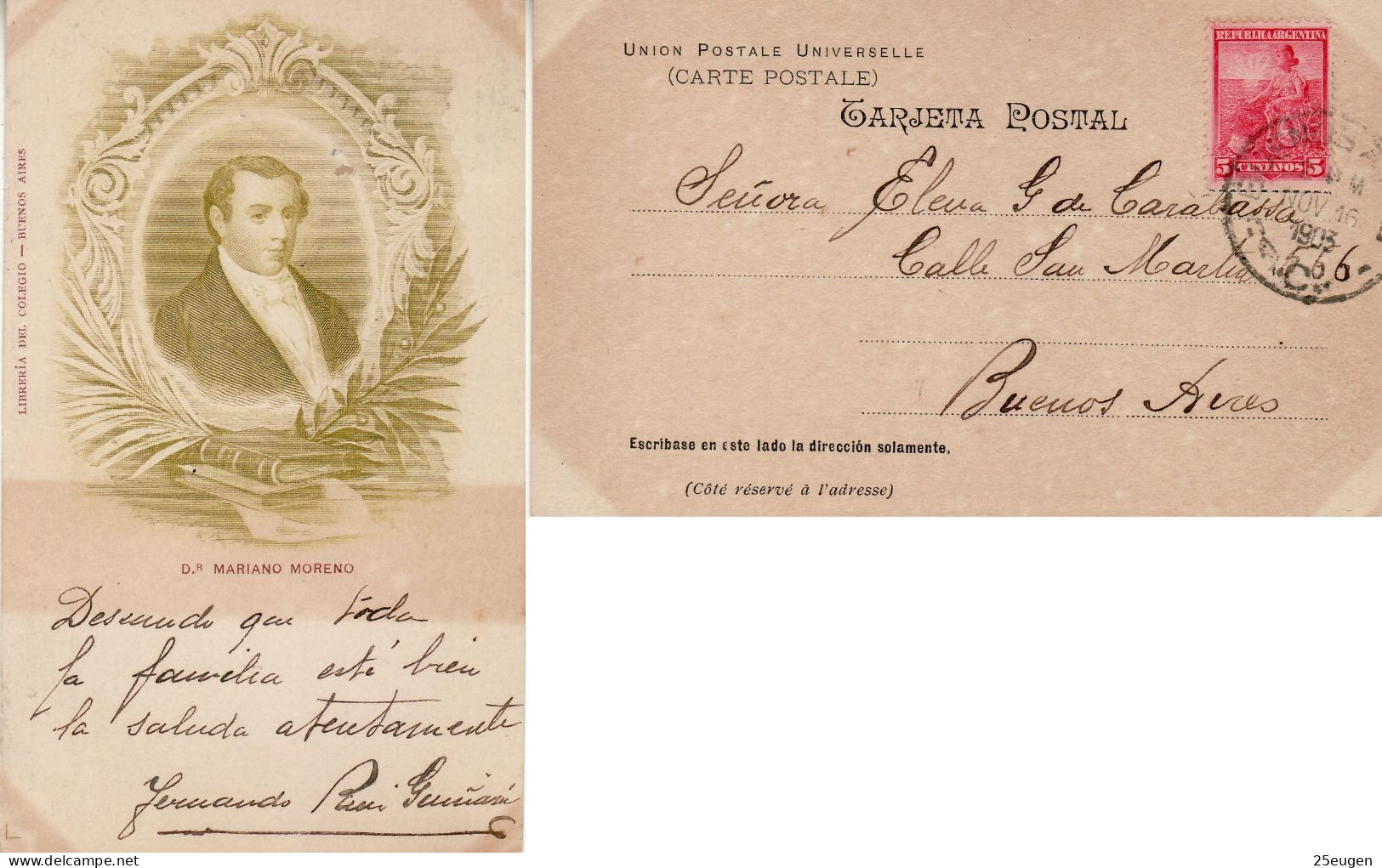 ARGENTINA 1903 POSTCARD SENT TO  BUENOS AIRES - Briefe U. Dokumente