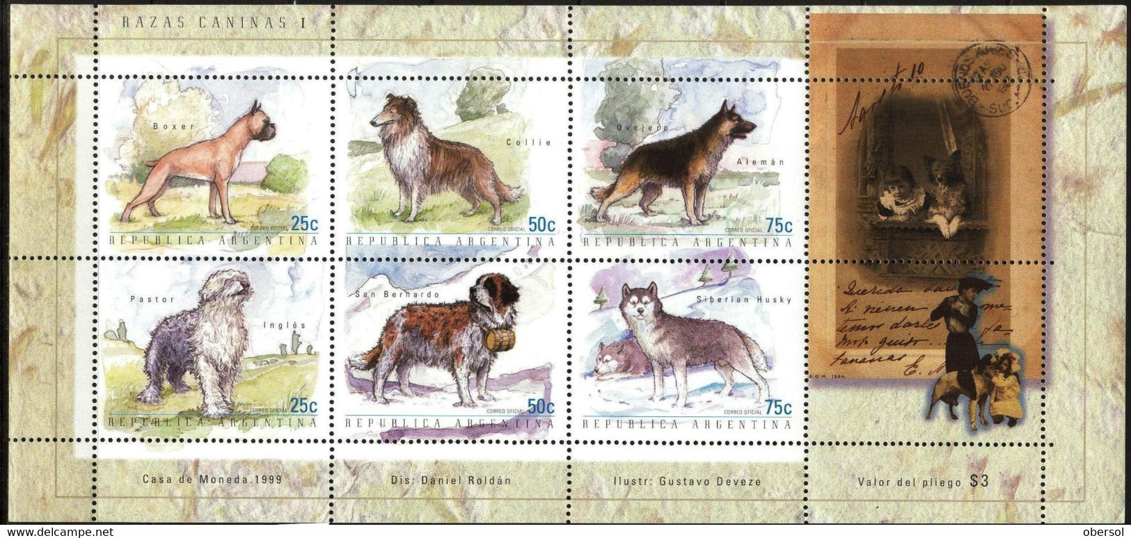 Argentina 1999 Dogs Canine Breeds Souvenir Sheet MNH - Nuevos