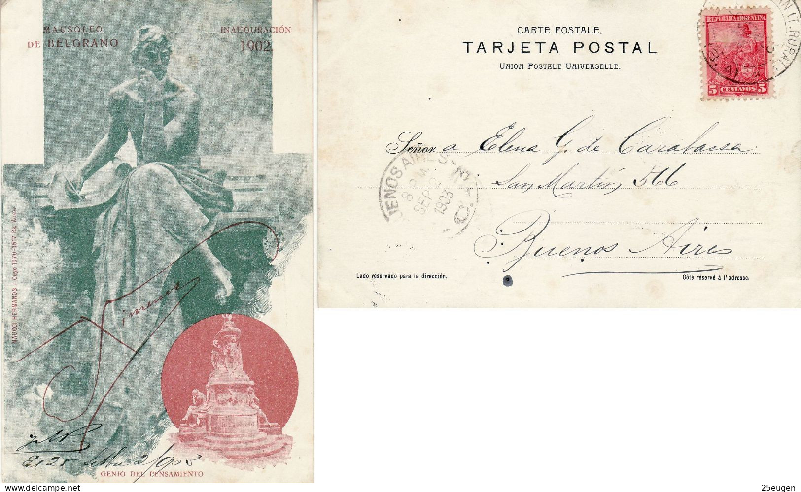 ARGENTINA 1903 POSTCARD SENT TO BUENOS AIRES - Briefe U. Dokumente