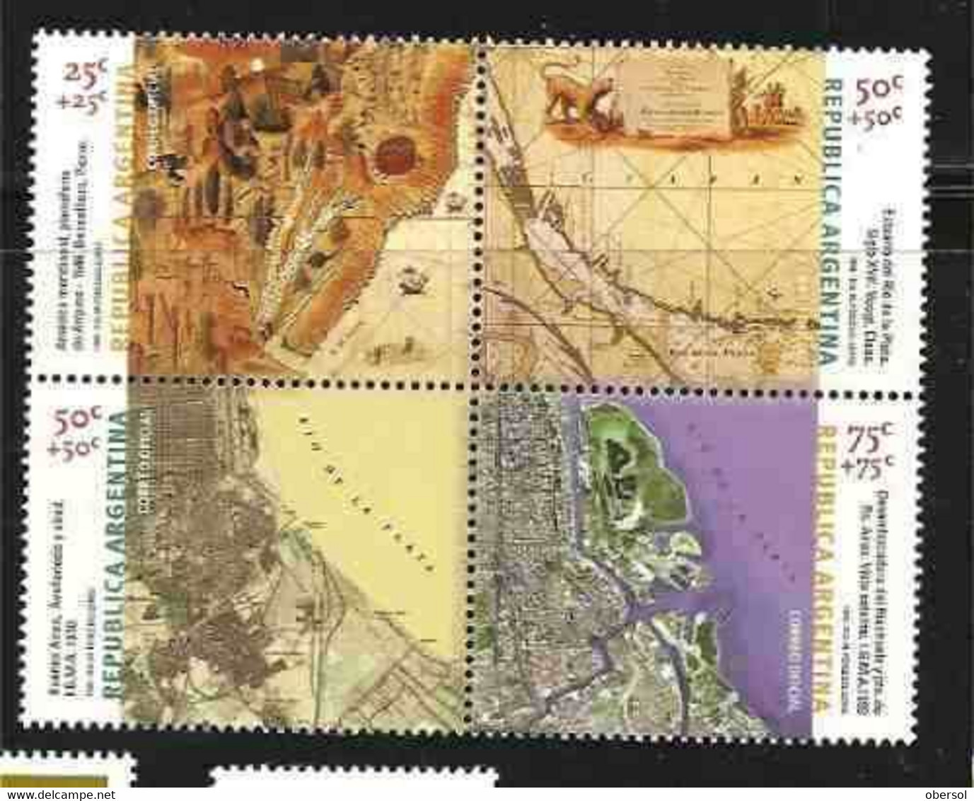 Argentina 1999 Cartography Complete Set Of 4 Values Se-Tenant Block MNH - Ungebraucht