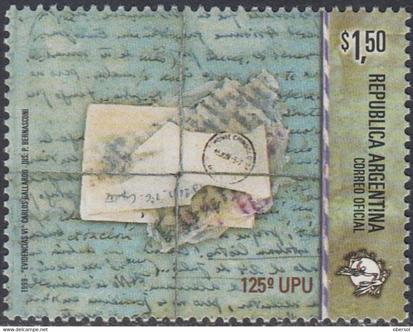 Argentina 1999 UPU Drawing Of A Letter MNH Stamp - Neufs