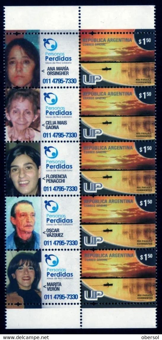 Argentina 2010 UP Permanent Complete Set Missing People MNH Strip - Nuovi