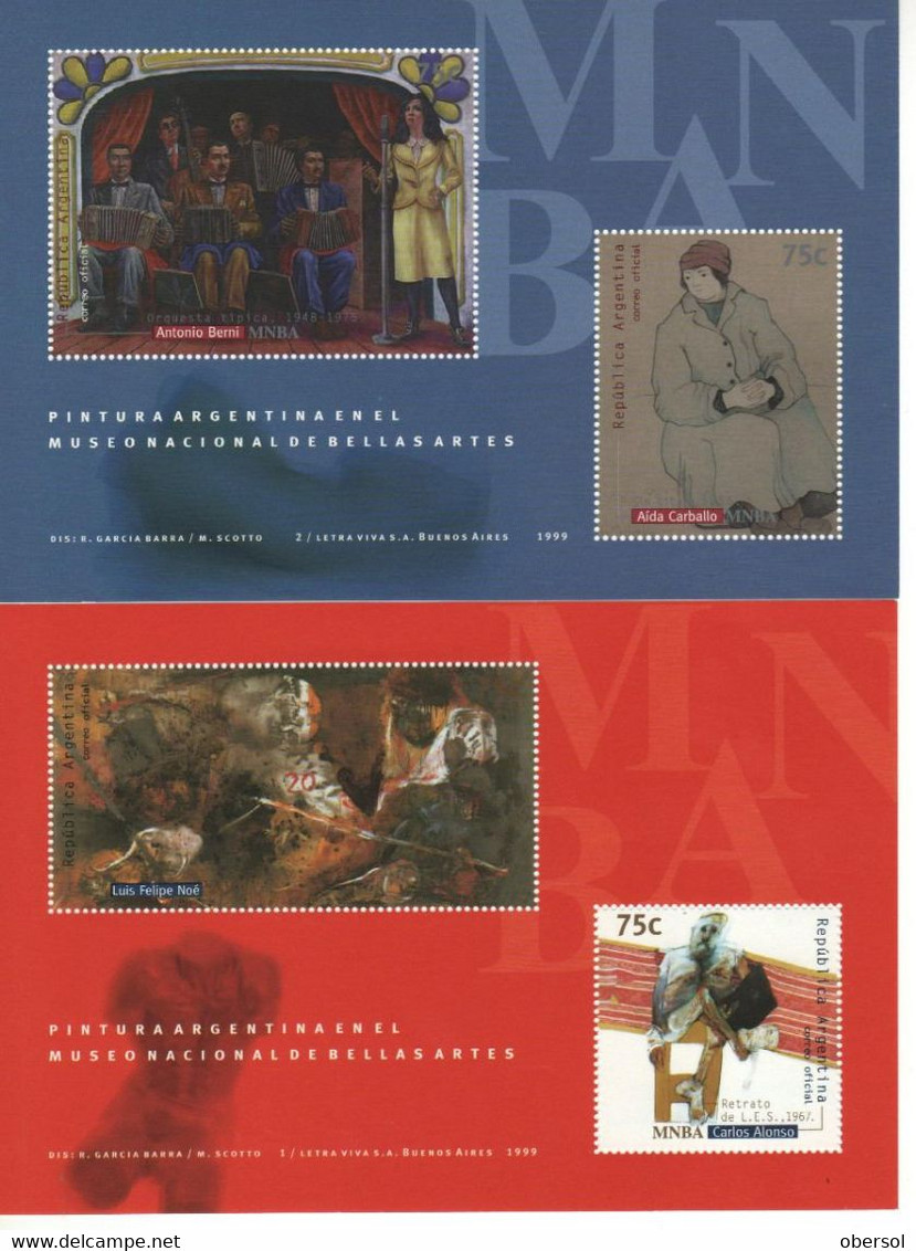 Argentina 1999 Art Museums Paintings Complete Set Of 2 Blocks MNH - Nuevos