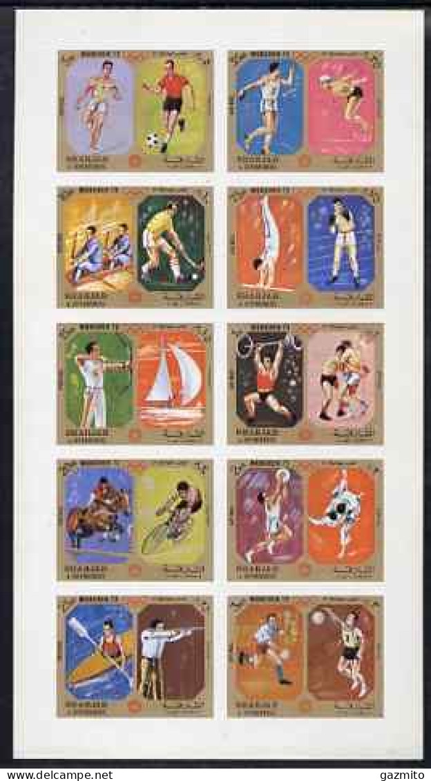 Sharjah 1972, Olympic Games In Munich, Grass Hockey, Archery, Cyclism, Basketball, Volleyball, 10 Val In BF IMPERFORATED - Tiro Al Arco