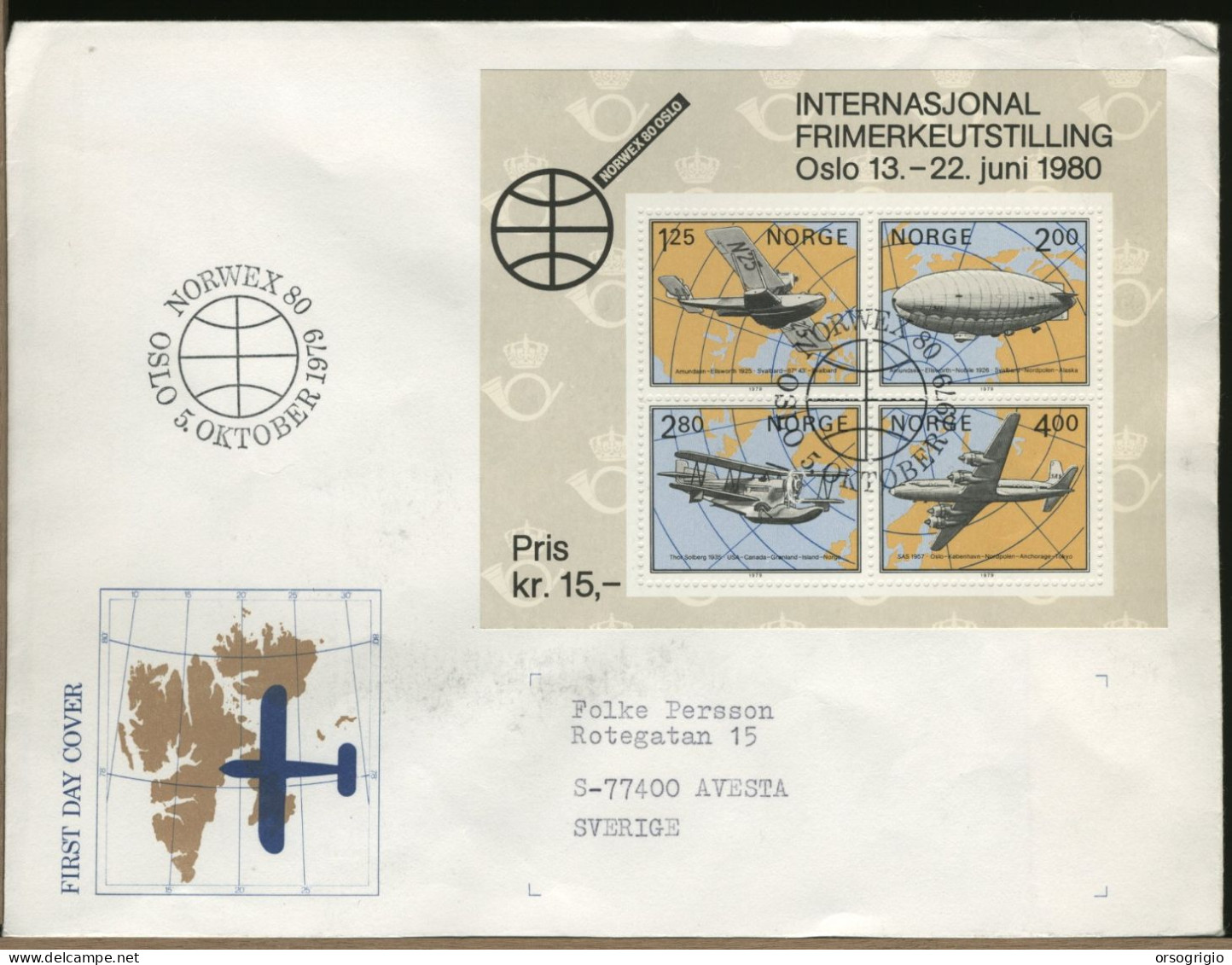 NORVEGIA - NORGE - FDC 1980 -   NORWEX - Blocs-feuillets