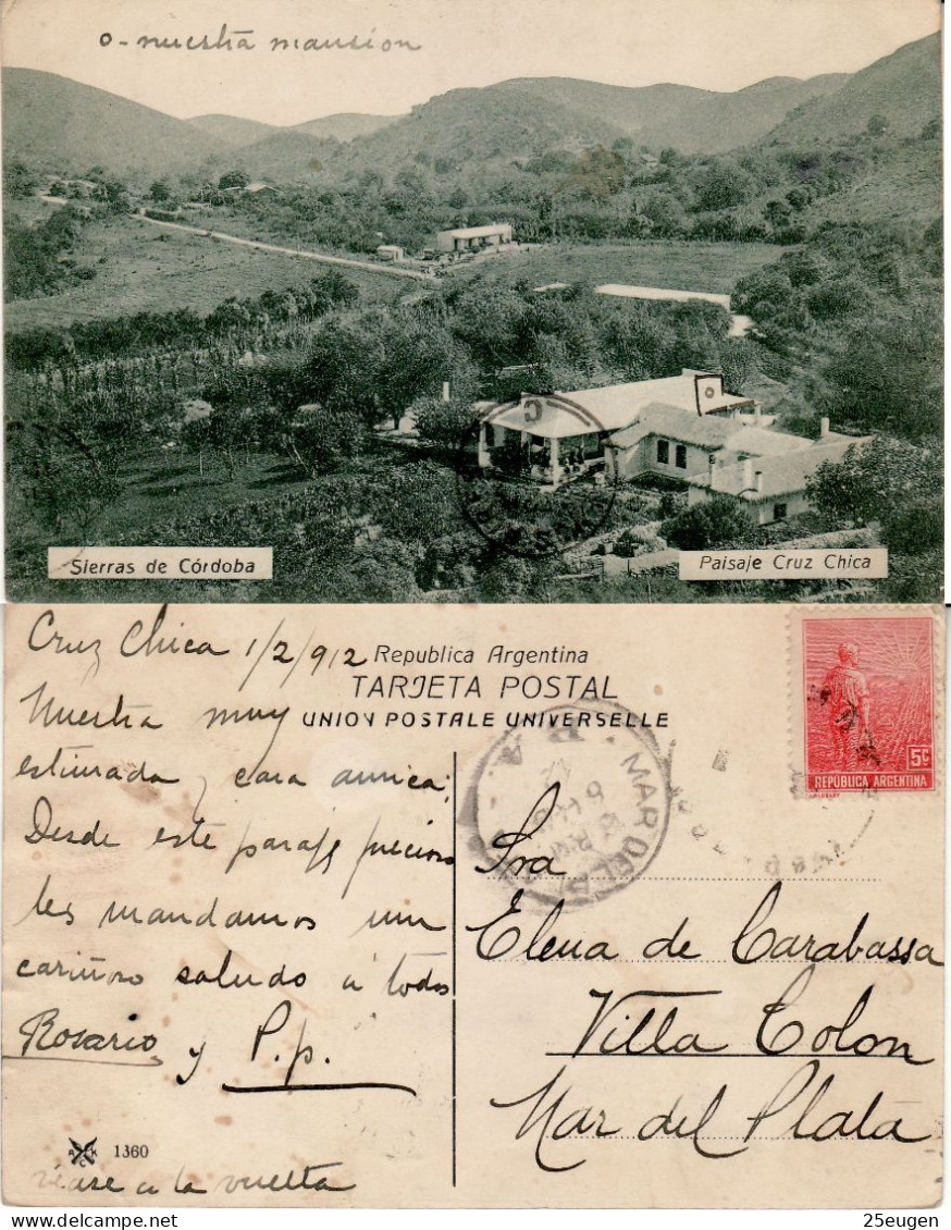 ARGENTINA 1912 POSTCARD SENT TO MAR DEL PLATA - Brieven En Documenten