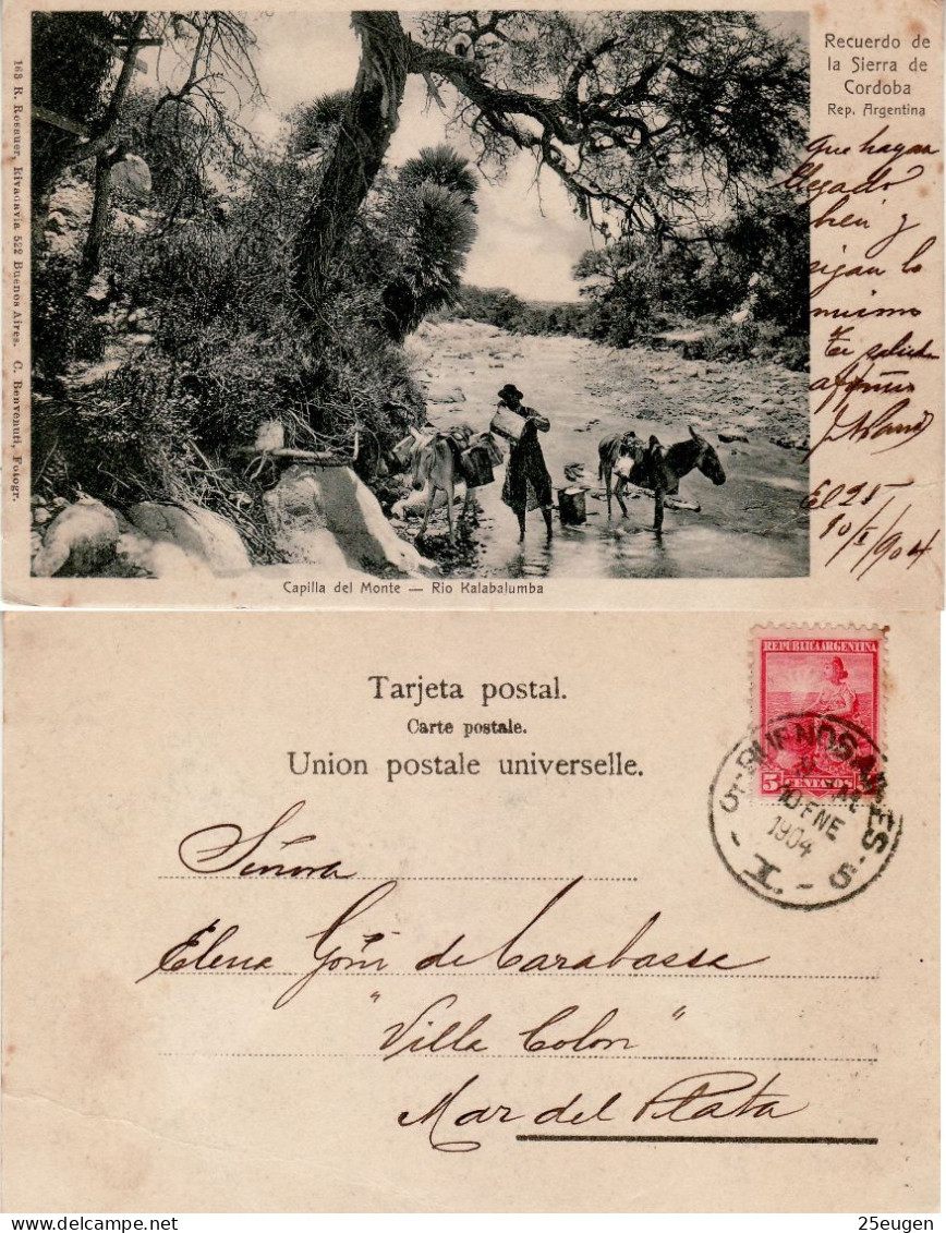 ARGENTINA 1904 POSTCARD SENT FROM BUENOS AIRES TO MAR DEL PLATA - Covers & Documents