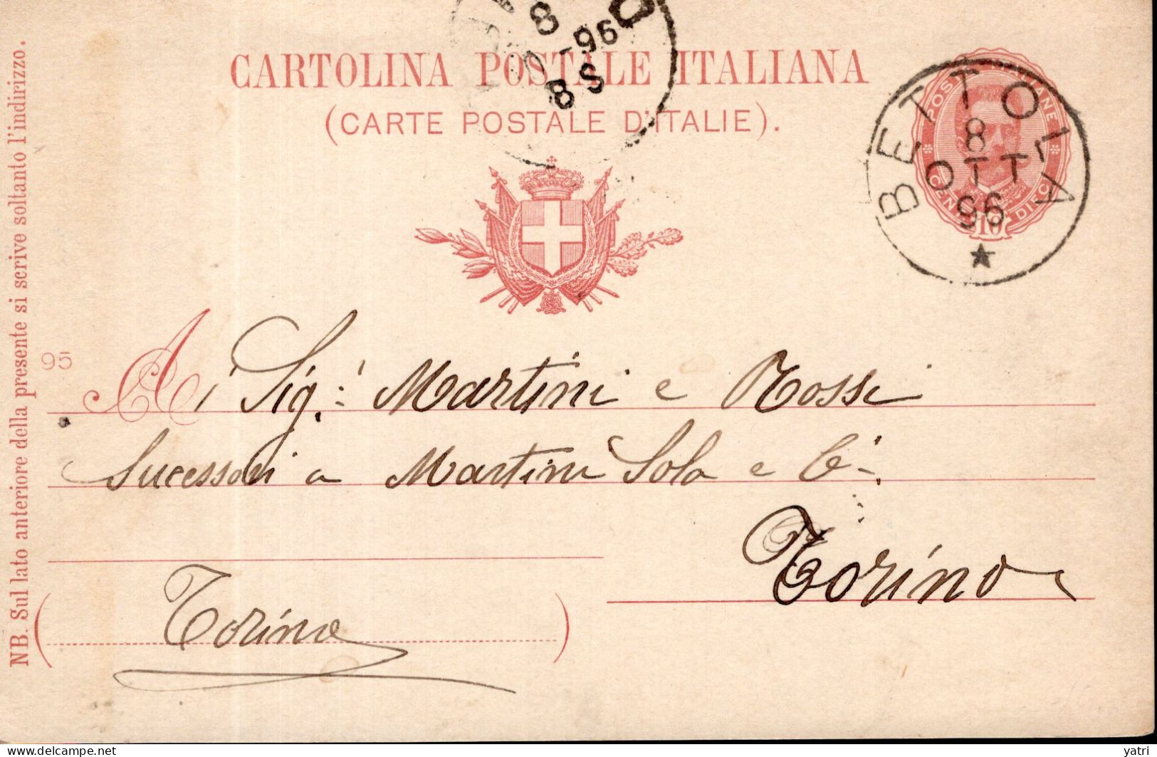 Regno D'Italia (1896) - Intero Postale Da Bettola Per Torino - Fiscali