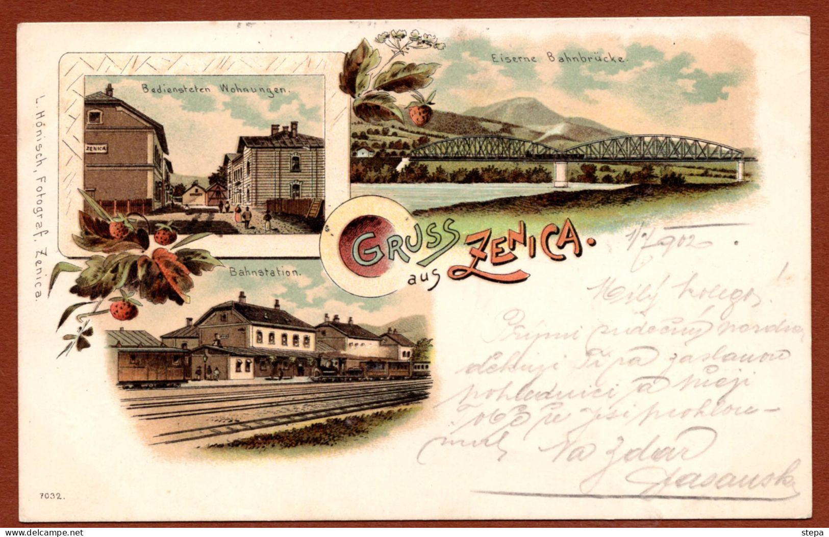 BOSNIA-AUSTRIA, ZENICA RAILWAY STATION & BRIDGE, LITHOGRAPHY 1902 RARE!!!!! - Bosnien-Herzegowina