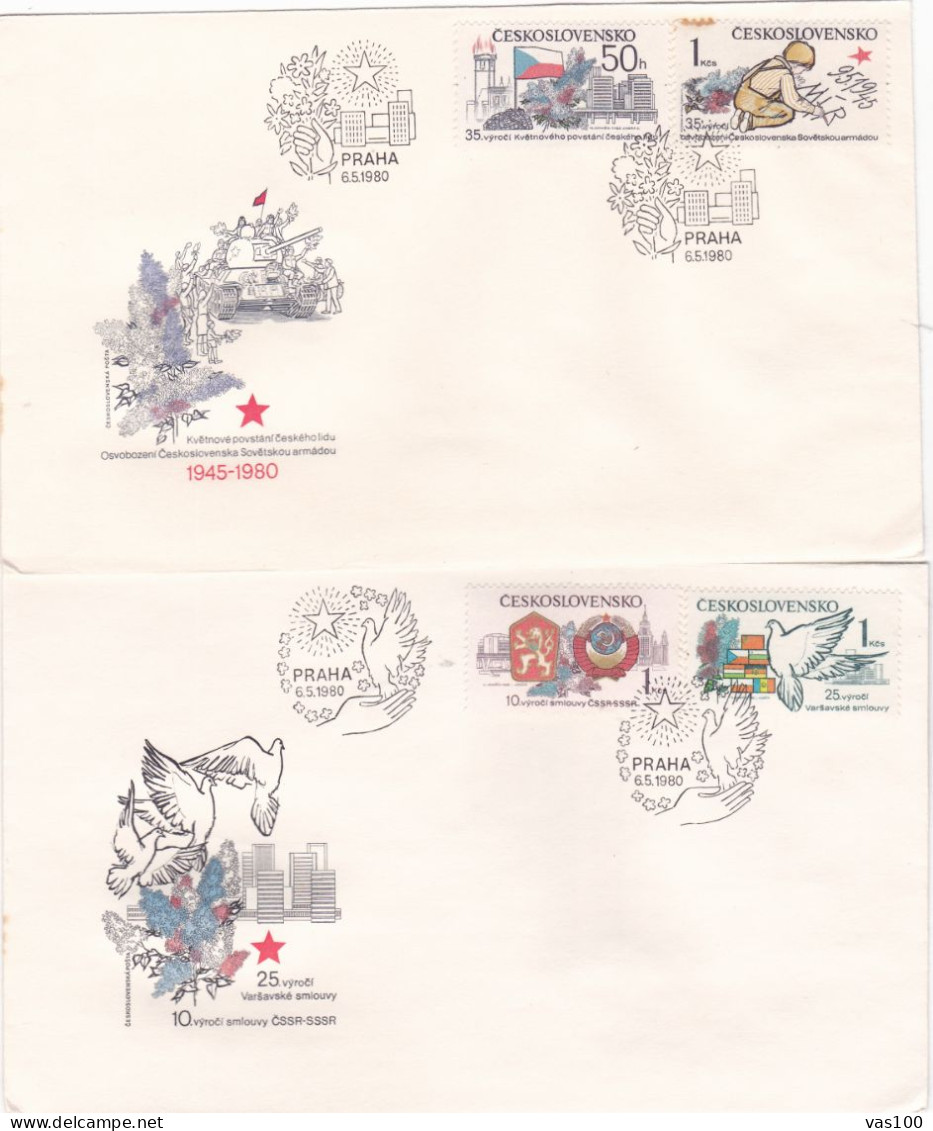 PEACE DOVE 1980 COVERS   FDC 2X   Tchécoslovaquie - Cartas & Documentos