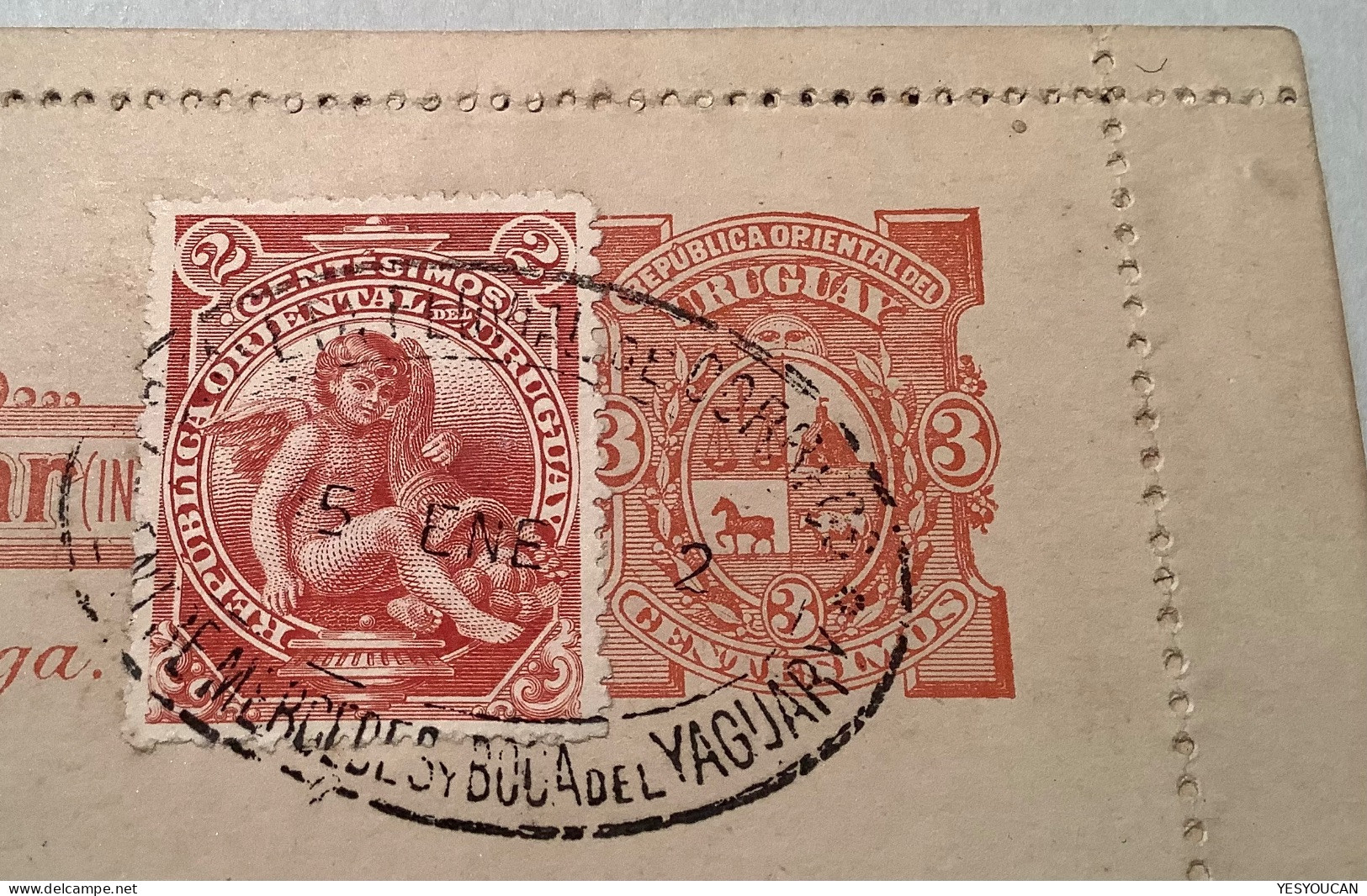 1902 RARE: „ESTAFETA FLUVIAL DE CORREOS / ENTRE MERCEDES Y BOCA DEL YAGUARY„ (river Ship Mail) Postal Stationery (cover - Uruguay