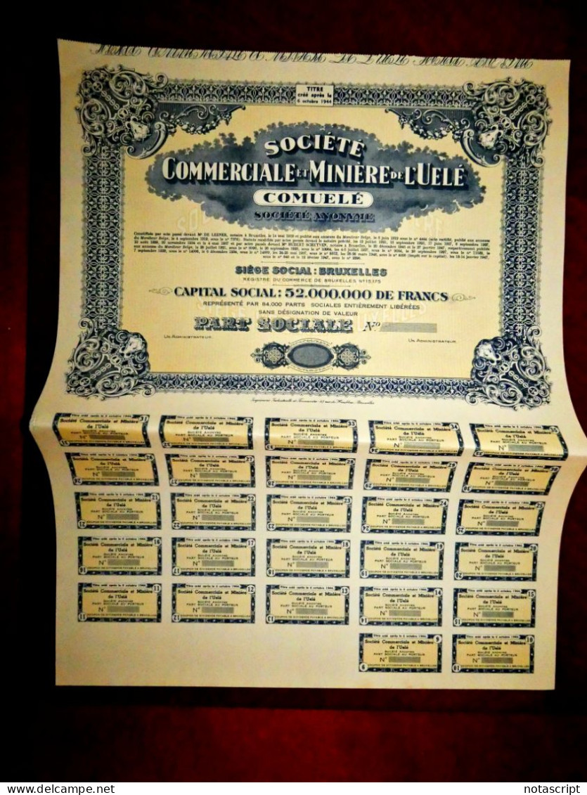 Commerciale Et Minière De L'Uelé 1947 ,Belgian Congo,stock Certificate - Afrique