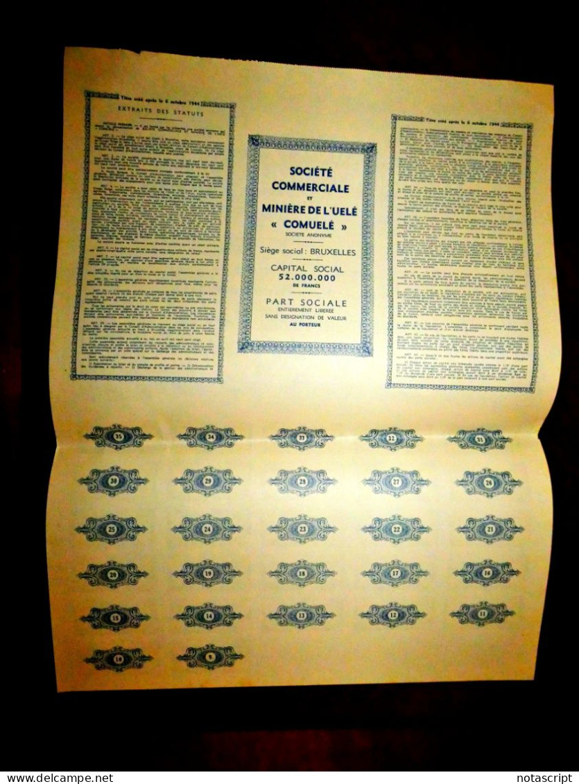 Commerciale Et Minière De L'Uelé 1947 ,Belgian Congo,stock Certificate - Afrika