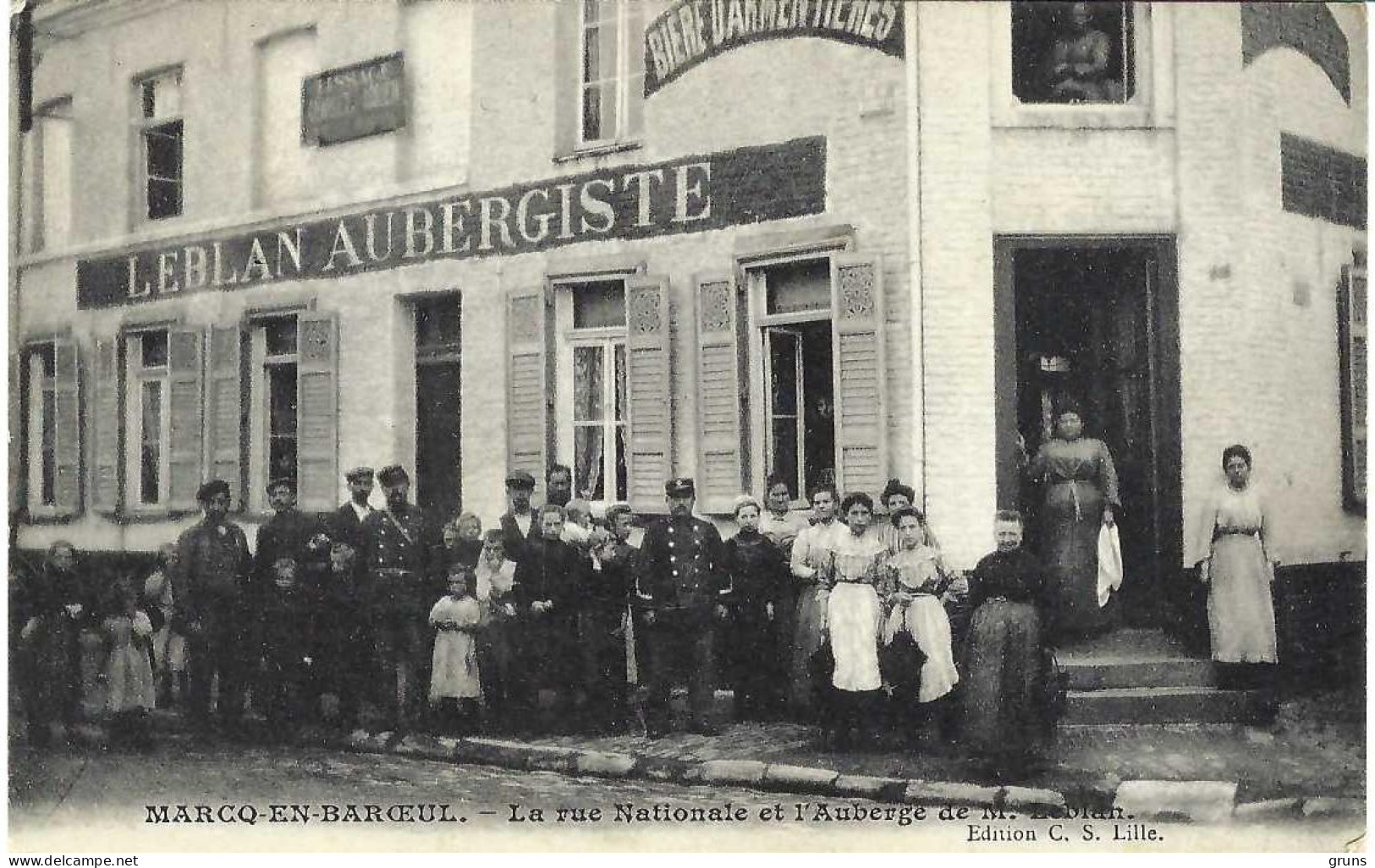 Marcq En Baroeul La Rue Nationale Et L'Auberge De M Leblan, Top Carte, Très Rare - Marcq En Baroeul