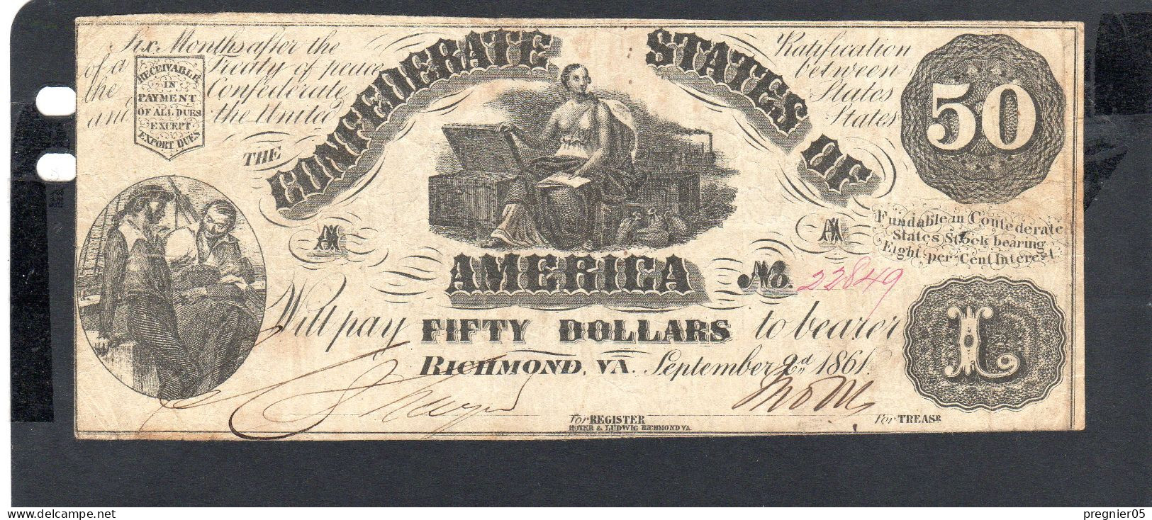 USA - Billet  50 Dollar États Confédérés 1861 TTB/VF P.035 - Confederate (1861-1864)