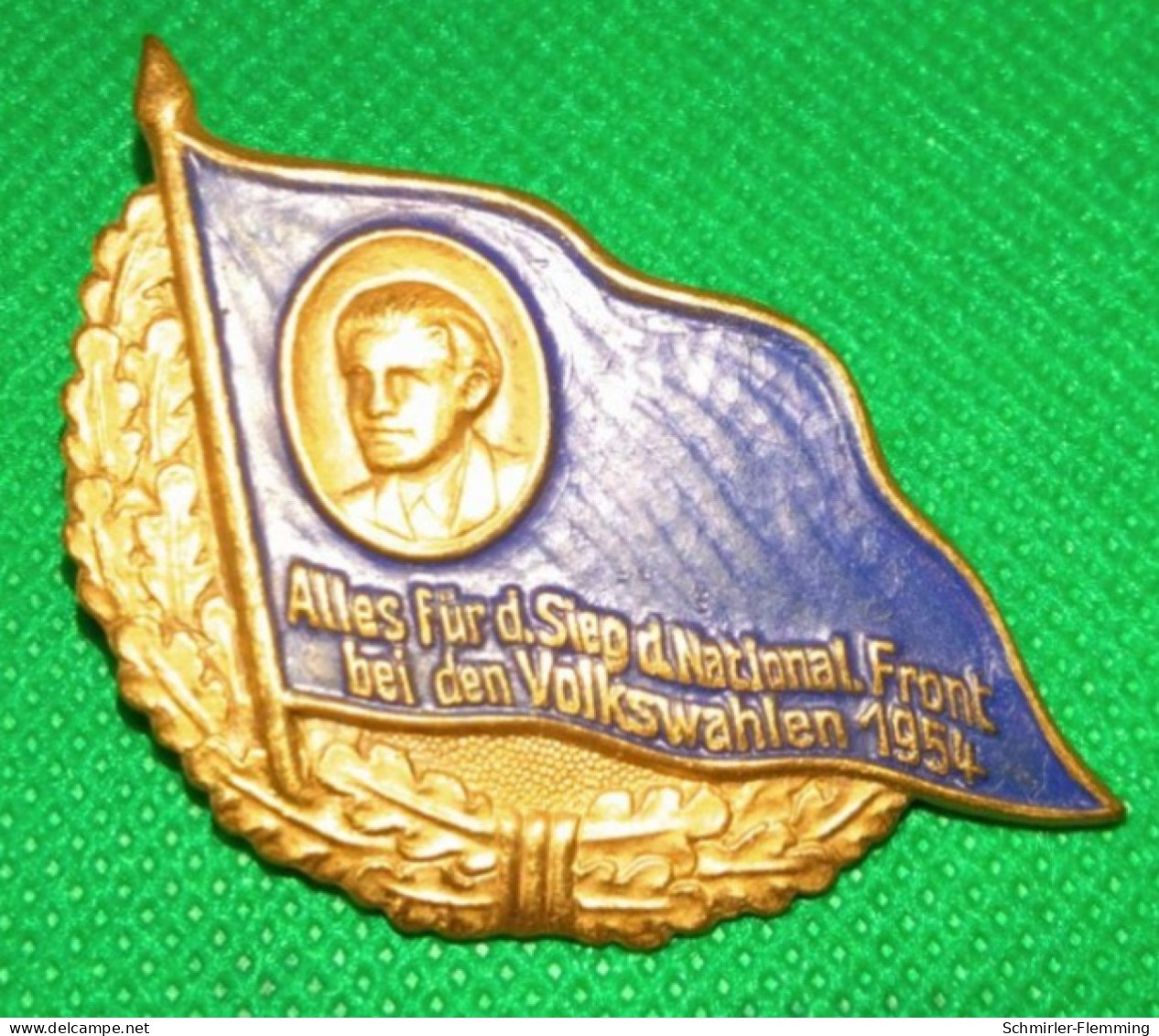 DDR Philipp-Müller-Ehrennadel Eisen Bronzefarbend-teils Blau Lackiert, Orig. Nadel, Bartel Nr.2484 I/II - GDR