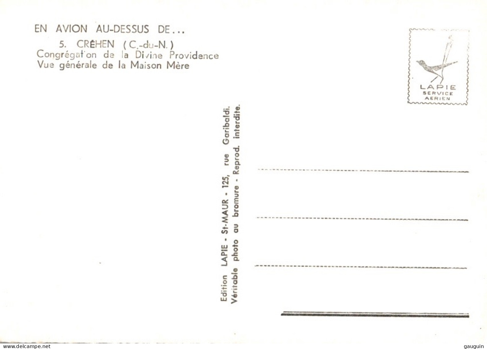 CPSM - CRÉHEN - Communauté De La Divine Providence - Vue Gale De La Maison Mère .. En Avion Au Dessus - Edition Lapie - Plancoët