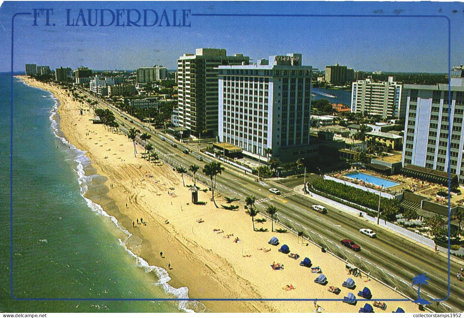 FORT LAUDERDALE BEACH, FLORIDA, ARCHITECTURE, POOL, CARS, UNITED STATES, POSTCARD - Fort Lauderdale