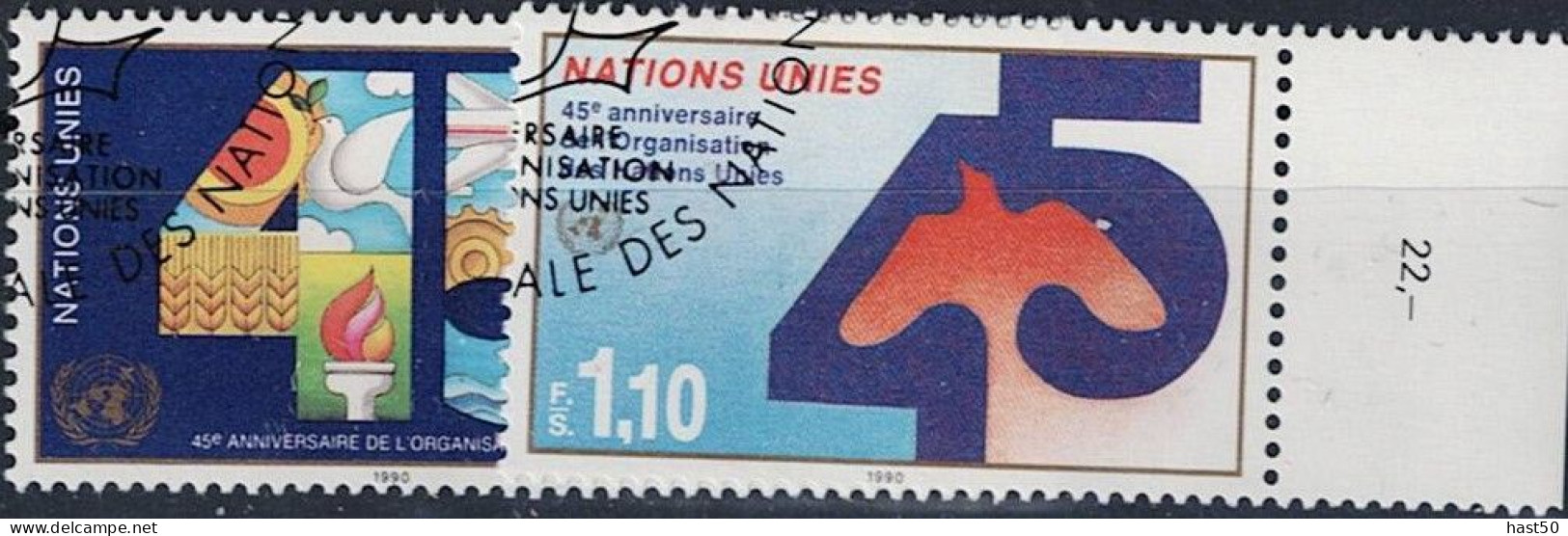 UNO Genf - 45 Jahre Vereinte Nationen (MiNr: 188/9 + Bl. 6) 1990 - Gest Used Obl - Used Stamps