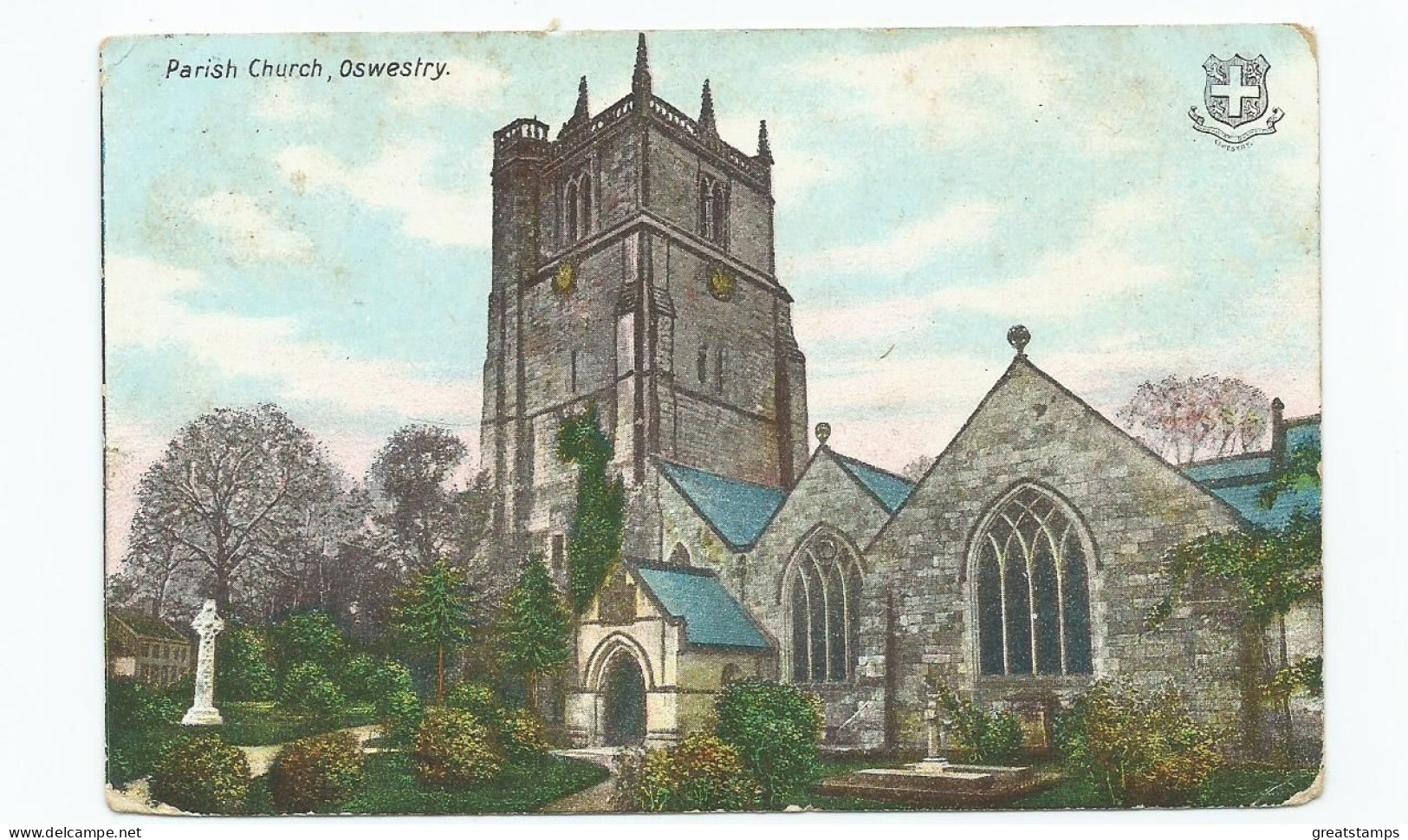 Postcard Shropshire Oswestry Parish Church Posted 1905 Interesting Postmarks - Shropshire