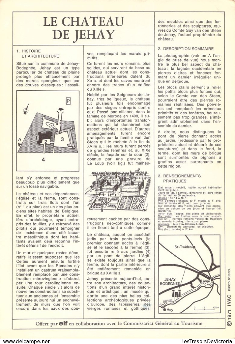 Fiche Illustrée  - Le Château De Jehay - Offert Par Elf En Collaboration Avec Le Commissariat Général Au Tourisme - A4 - Storia