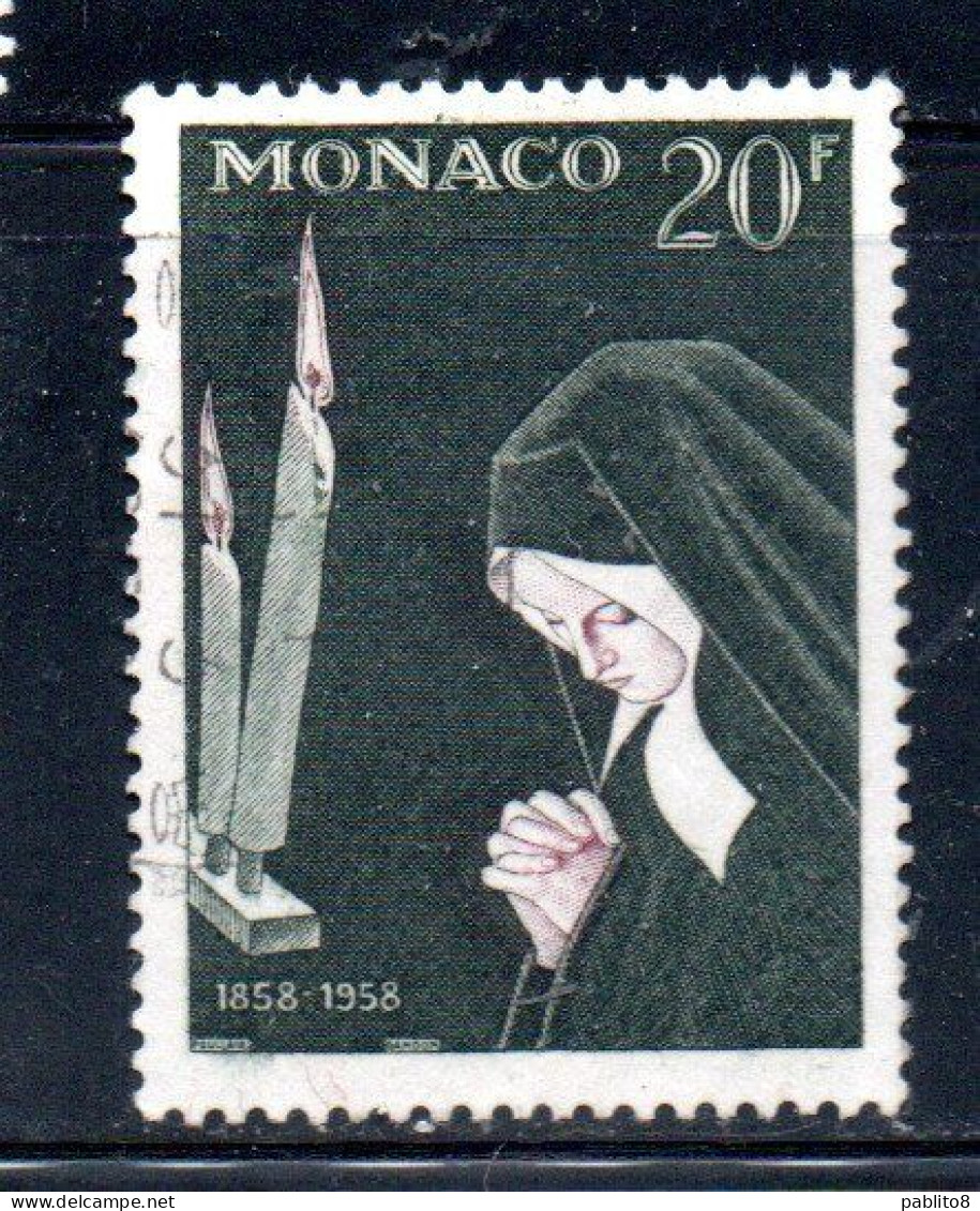 MONACO 1958 CENTENARY OF THE APPARITION VIRGIN MARY AT LOURDES BERNADETTE PRAYING 20fr USED USATO OBLITERE' - Oblitérés