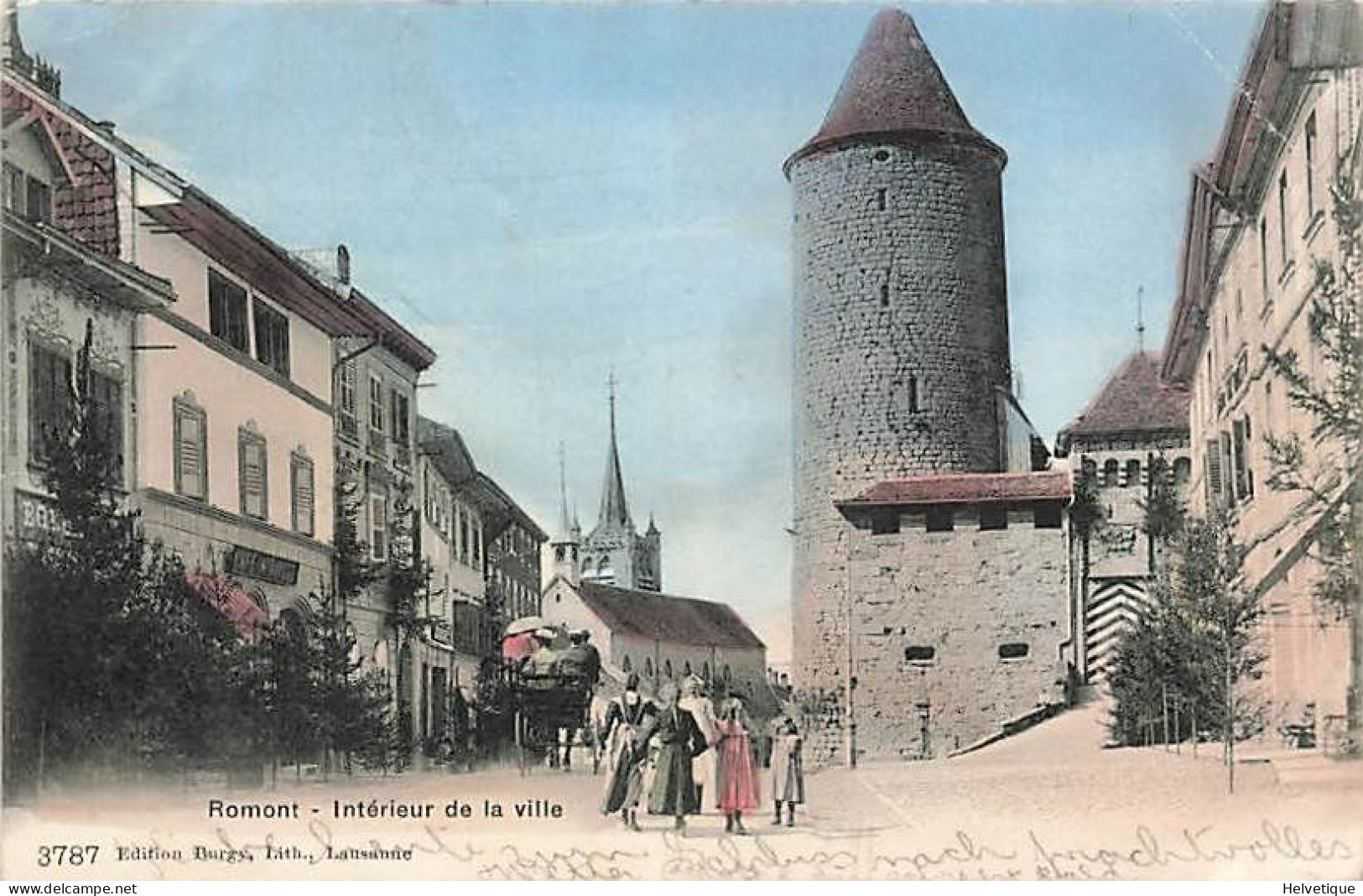 Romont Intérieur De La Ville Animée 1906 - Romont