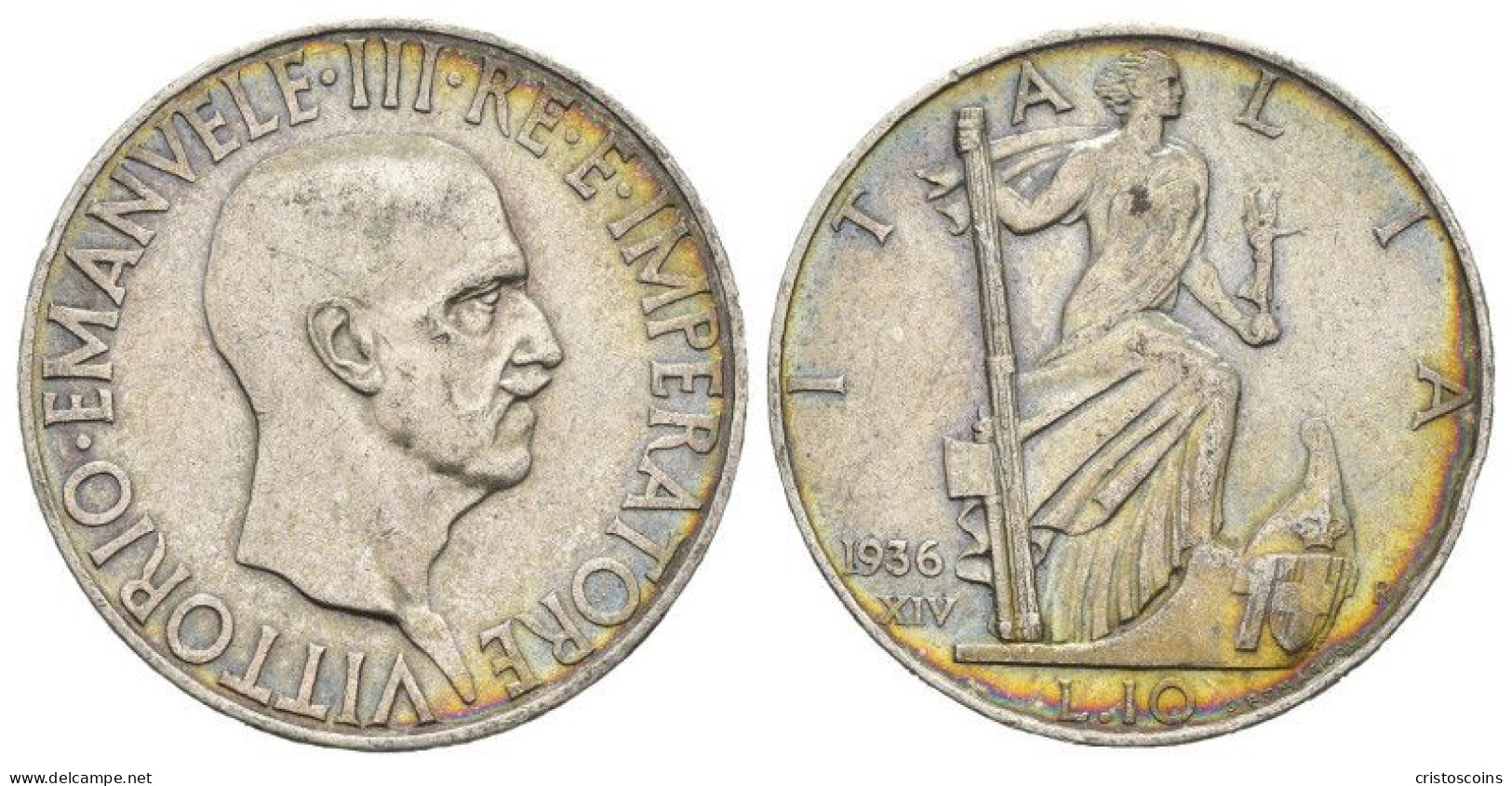 10 Lire Impero 1936 XIV V.Emanuele III Patina  (V-414 - 1900-1946 : Victor Emmanuel III & Umberto II