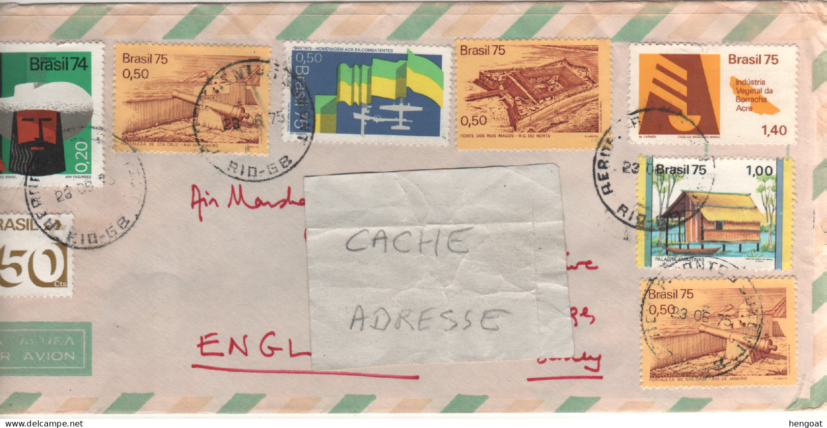 8 Timbres , Stamps  Sur Lettre , Cover , Mail Du 23/06/75 Pour Grande Bretagne - Brieven En Documenten