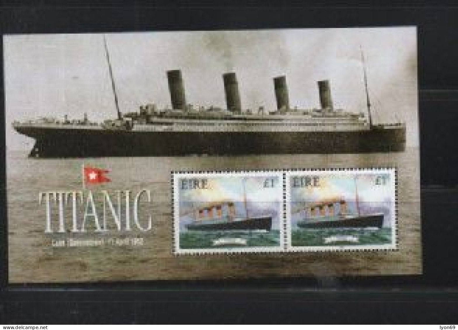 IRLANE  TRANSPORT BATEAU TITANIC  BLOC ET FEUILLET   N° YVET ET TELLIER   34   SANS  CHARNIERES - Blocks & Kleinbögen