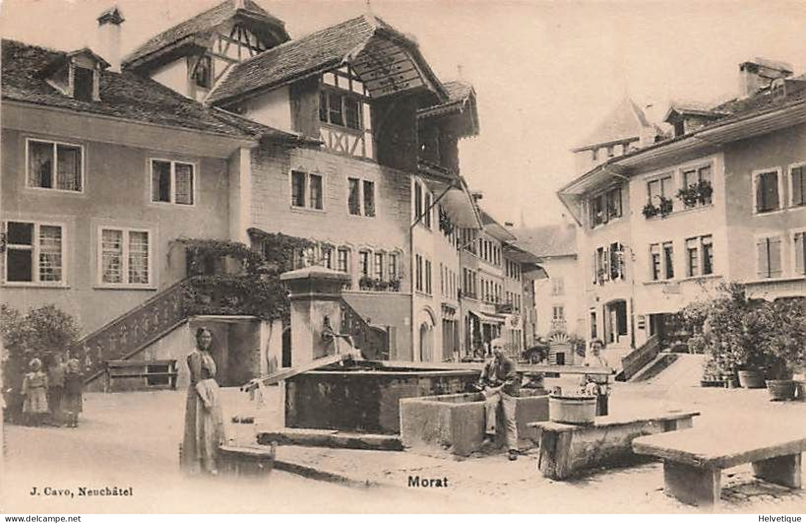 Morat  Murten Fontaine Et Lavandière Système De Chenaux - Murten