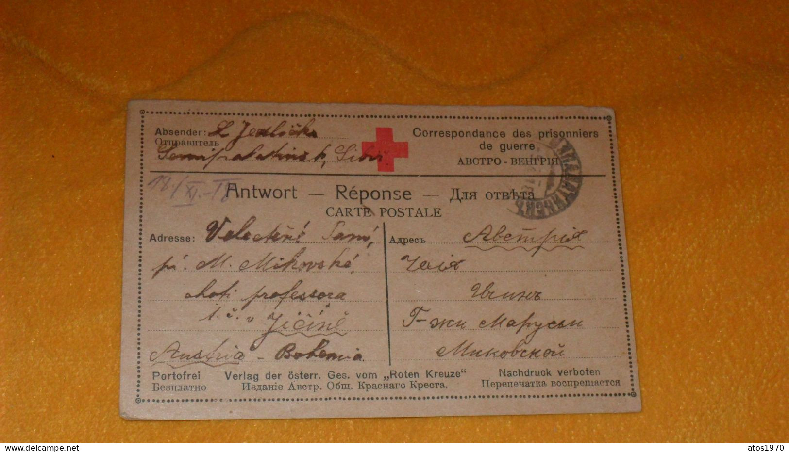 CARTE POSTALE ANCIENNE DE 1918 ../ A IDENTIFIER CORRESPONDANCE DES PRISONNIERS DE GUERRE POUR JICIN ?..+ CACHET - Briefe U. Dokumente