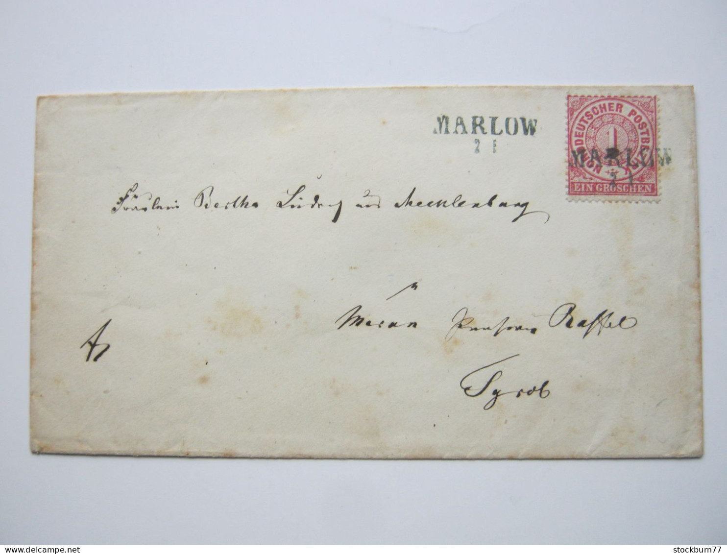 MARLOW ,    , Klarer  Zweizeiler - Stempel Auf Brief Um  1868 , Recht Selten - Mecklenbourg-Schwerin