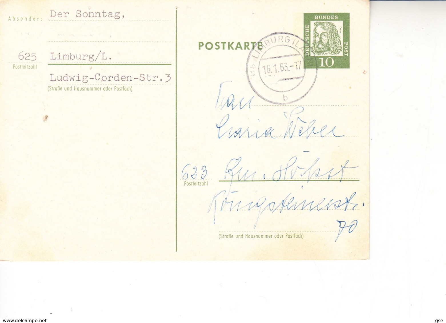 GERMANIA  1963 - Intero Postale - Durer - Cartes Postales - Oblitérées
