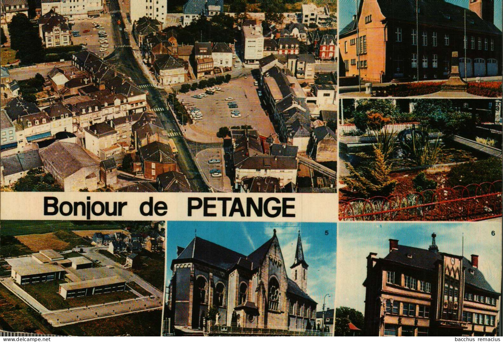 Bonjour De PÉTANGE - 1. Vue Générale 2. Borne Des Passeurs 3.Parc Municipal 4.École Des Jeunes Filles 5.Église St.Hubert - Pétange