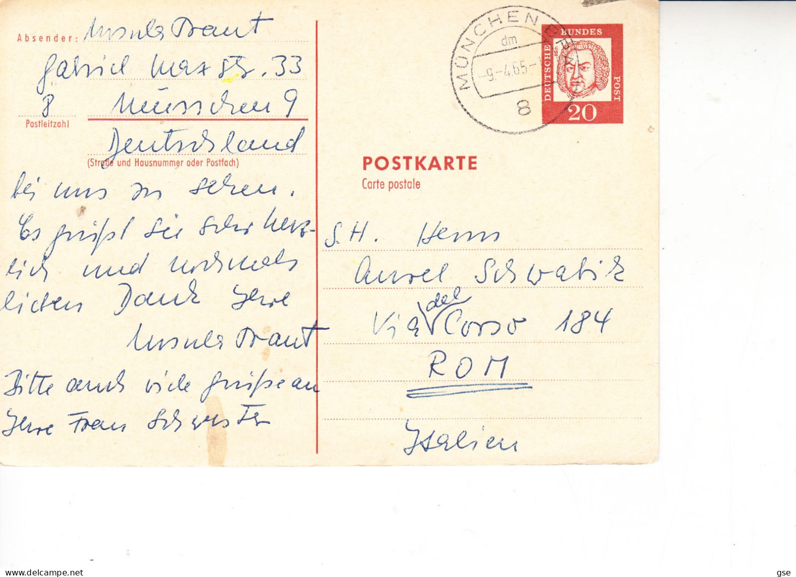 GERMANIA  1965 - Intero Postale -  Bach - Cartes Postales - Oblitérées