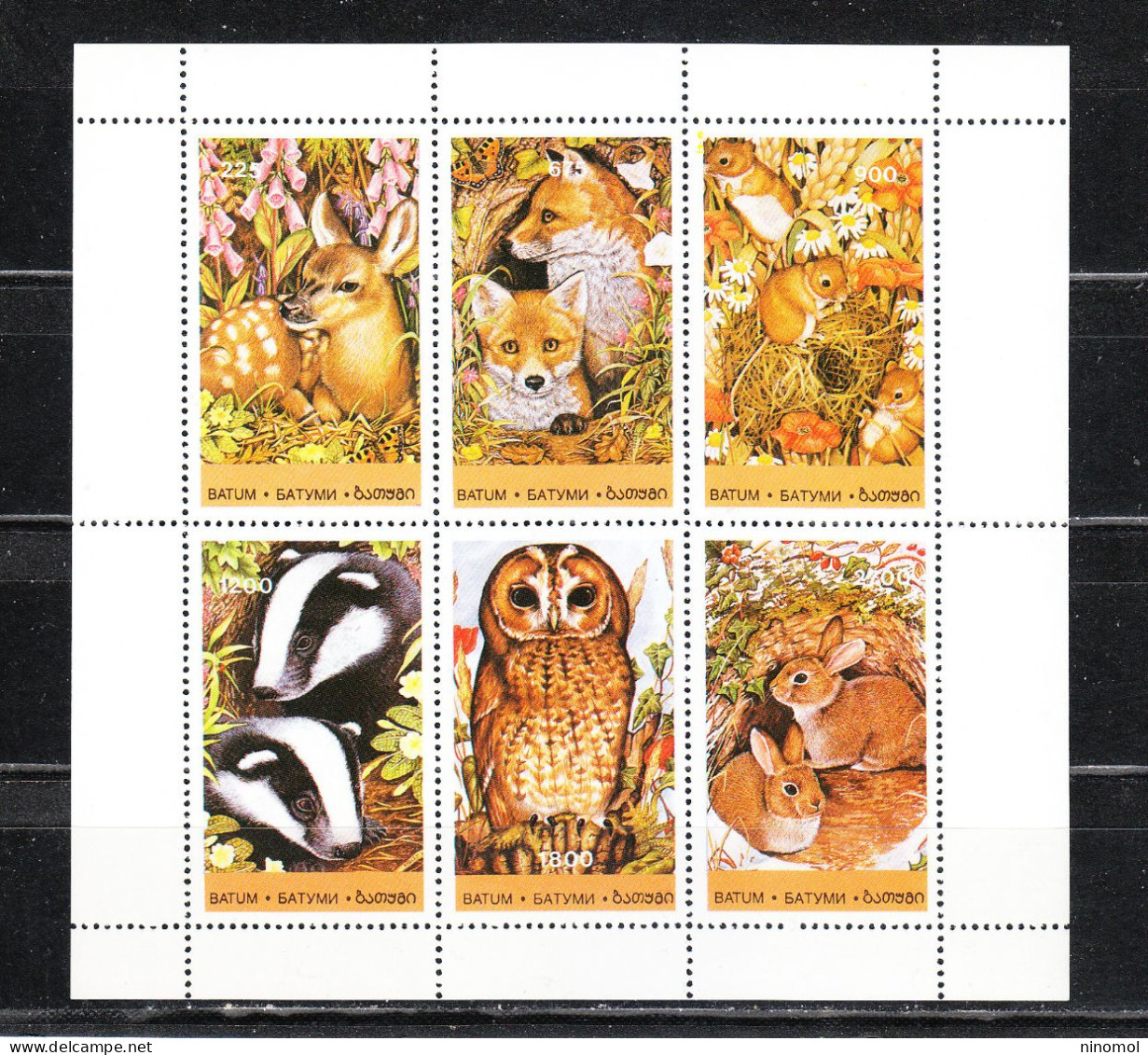 1995  -  Batum.  Conigli, Volpe, Opossum, Cerbiatto, Barbagianni. Rabbits, Fox, Possum, Fawn, Barn Owl. MNH - Lapins