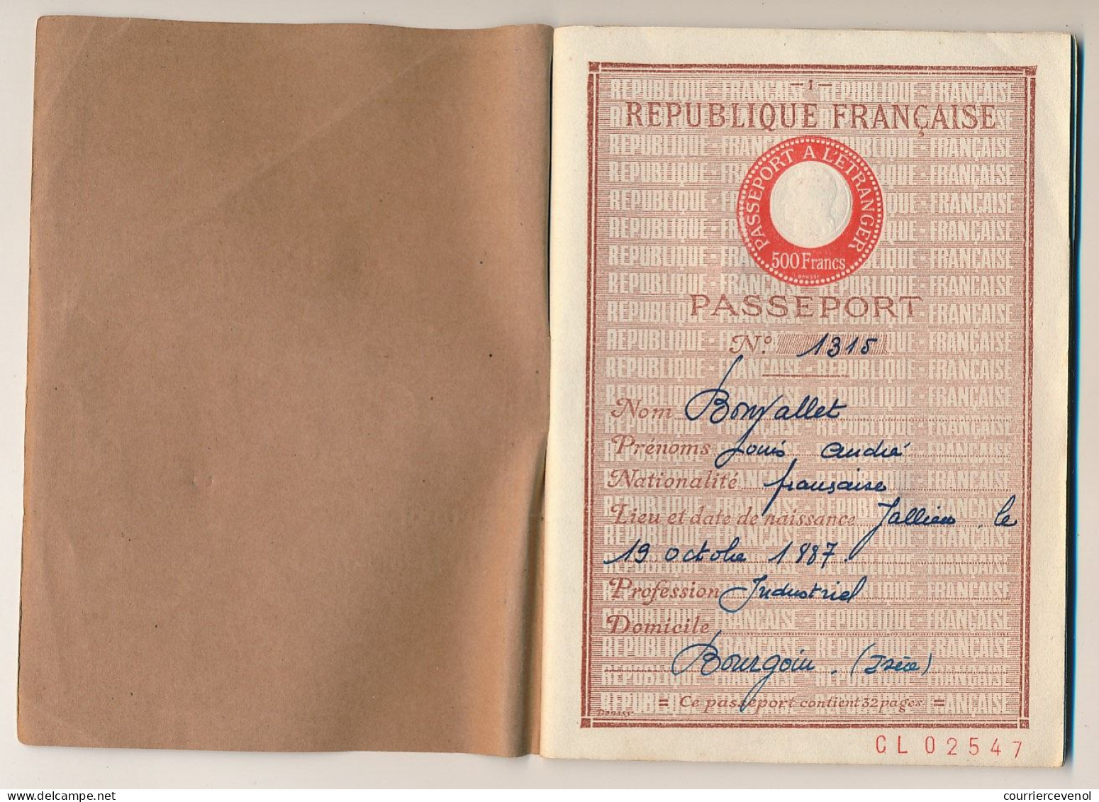 FRANCE - Passeport à L'étranger 500F La Tour Du Pin (Isère) 1948 - Unclassified