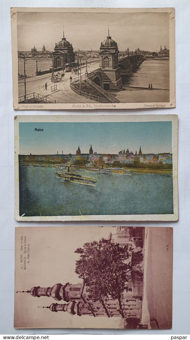 Lot De 3 Cartes Postales Mainz Mayence - Vue Générale Rhin Bateaux, Pont Principal, Eglise Saint Pierre - Mainz