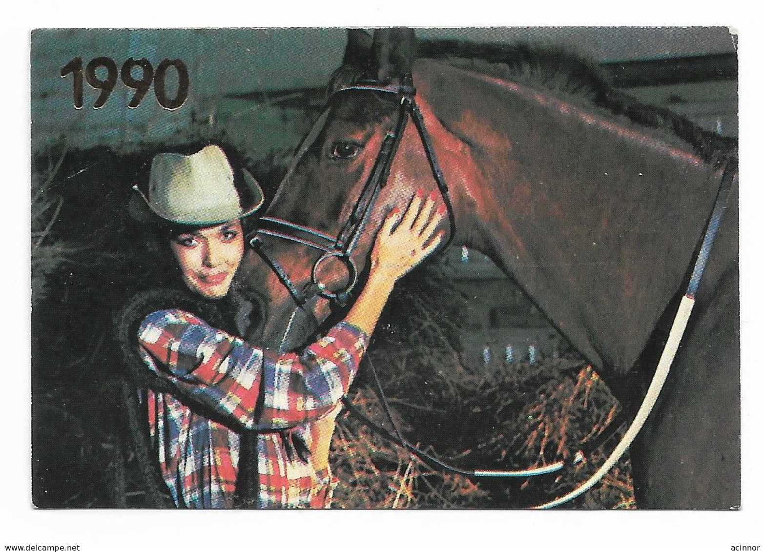 USSR Russia Sport Girl And Horse, Cowboy Pocket Calendar Card 1990 - Petit Format : 1981-90